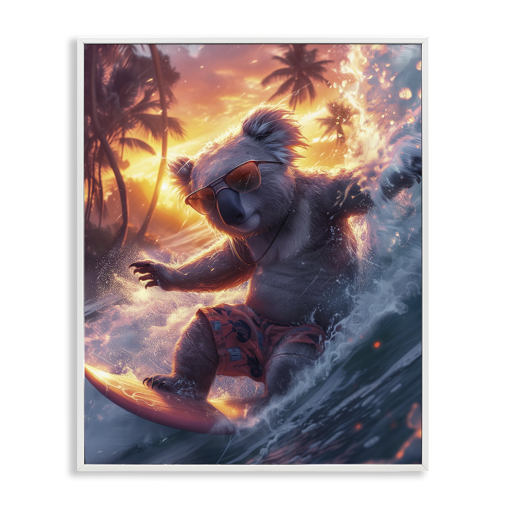 Stupell Industries Surfing Tropical Koala Coastal Painting White Framed Art Print Wall Art, 11 x 14