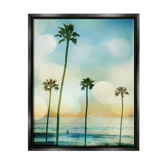 Stupell Industries Surfing Tropical Palms Nature Photography Black Floater Framed Art Print Wall Art, 17 x 21