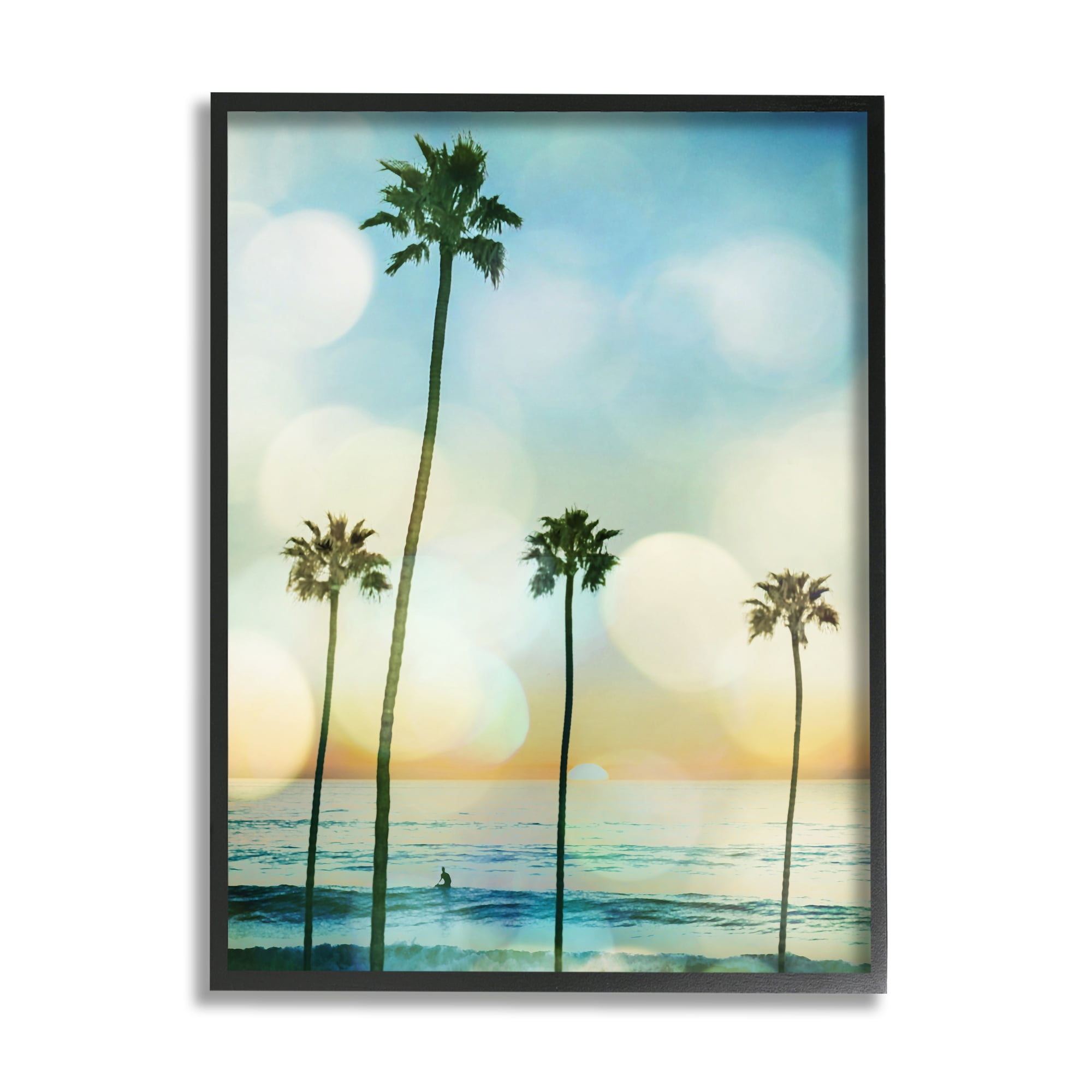 Stupell Industries Surfing Tropical Palms Nature Photography Black Framed Art Print Wall Art, 11 x 14