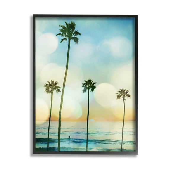 Stupell Industries Surfing Tropical Palms Nature Photography Black Framed Art Print Wall Art, 24 x 30