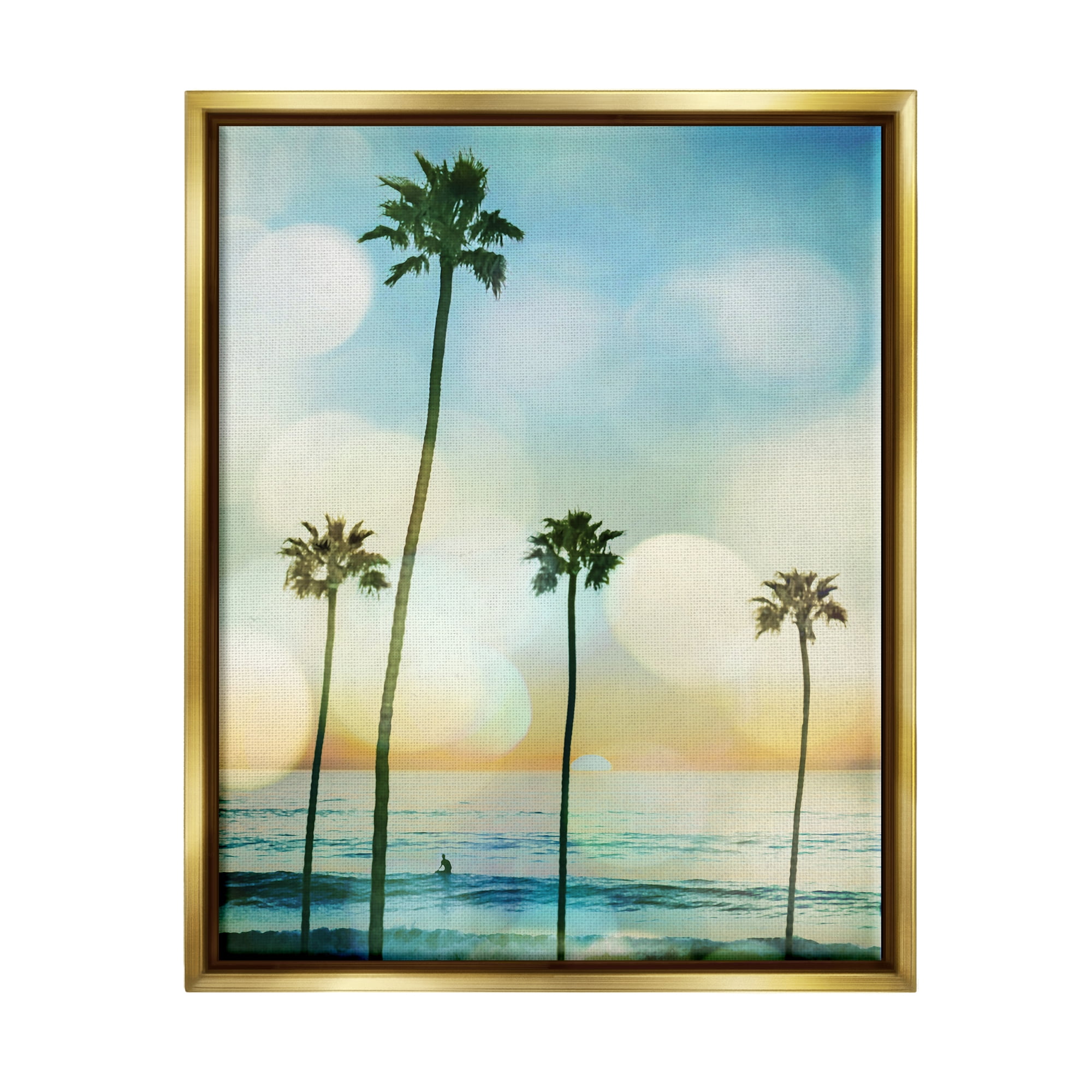 Stupell Industries Surfing Tropical Palms Nature Photography Gold Floater Framed Art Print Wall Art, 25 x 31