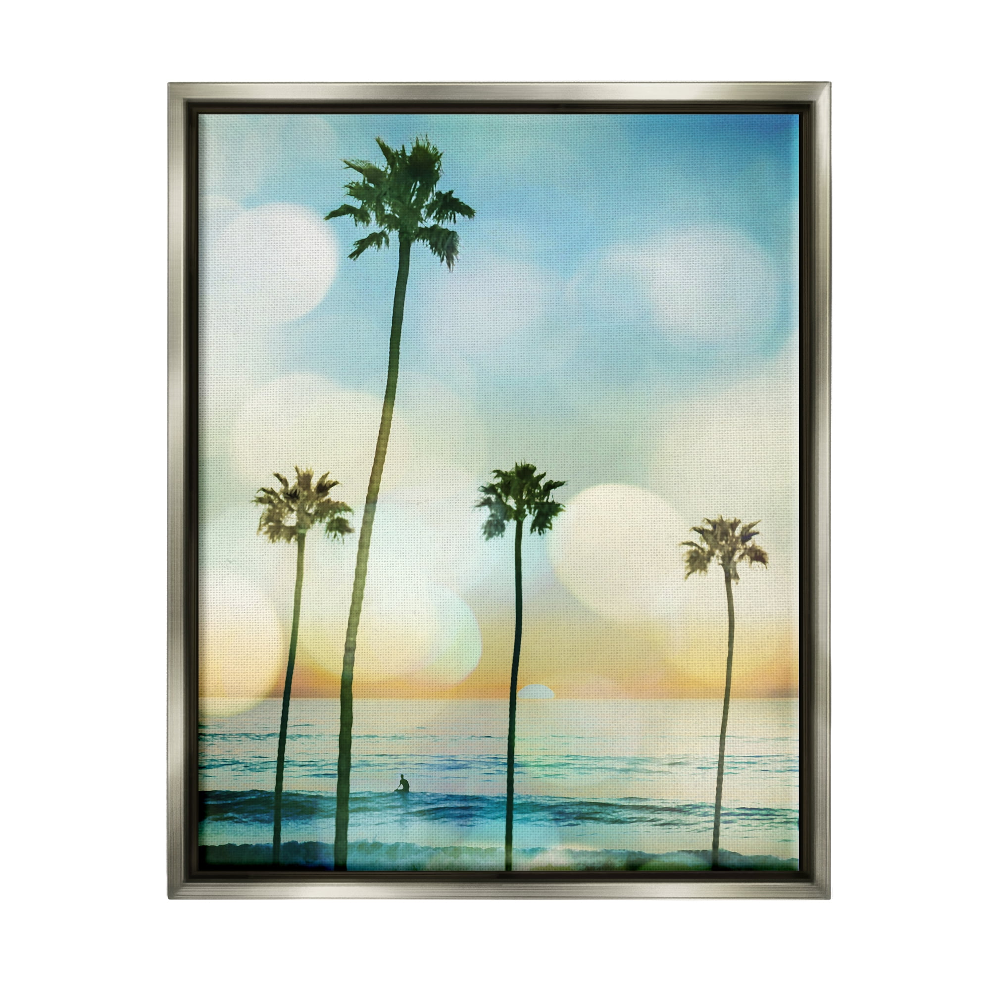 Stupell Industries Surfing Tropical Palms Nature Photography Gray Floater Framed Art Print Wall Art, 25 x 31