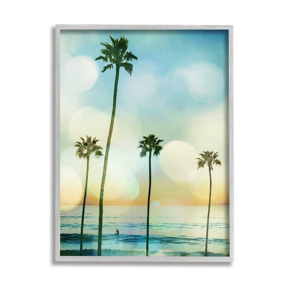 Stupell Industries Surfing Tropical Palms Nature Photography Gray Framed Art Print Wall Art, 16 x 20
