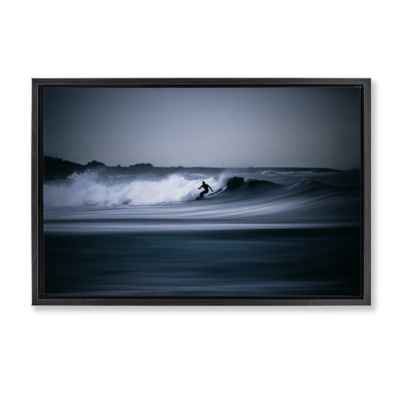 Stupell Industries Surfing Waves Silhouette Black Framed Floater Canvas Wall Art design by Thomas Tepstad Berge, 17 x 25