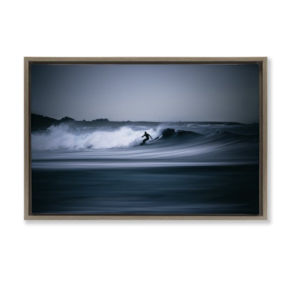 Stupell Industries Surfing Waves Silhouette Brown Framed Floater Canvas Wall Art design by Thomas Tepstad Berge, 21 x 31