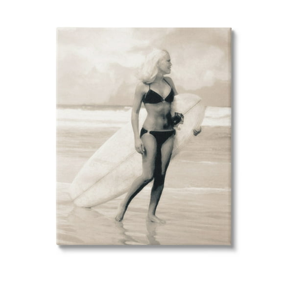 Stupell Industries Surfing Woman on Shore Sports Painting Gallery Wrapped Canvas Art Print Wall Art, 16 x 20