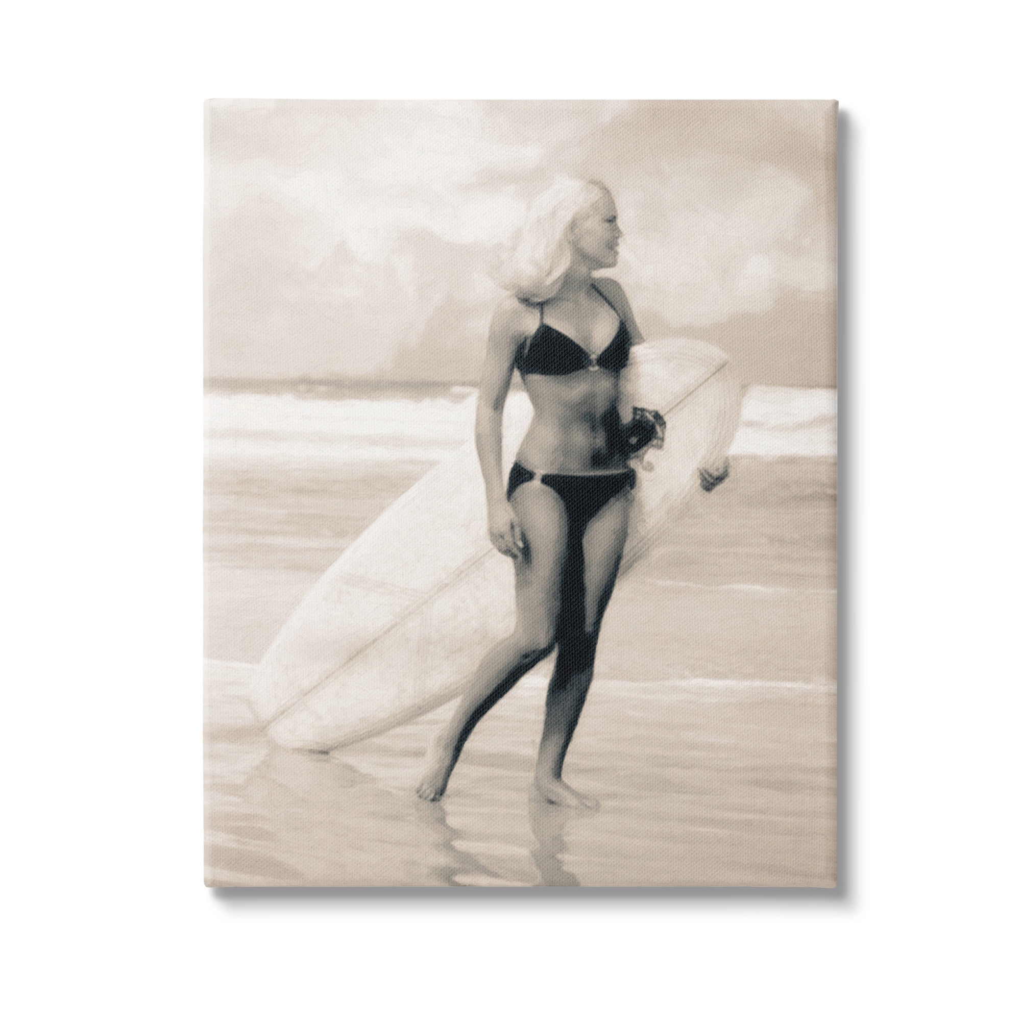 Stupell Industries Surfing Woman on Shore Sports Painting Gallery Wrapped Canvas Art Print Wall Art, 24 x 30
