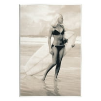 Stupell Industries Surfing Woman on Shore Sports Painting Unframed Art Print Wall Art, 10 x 15