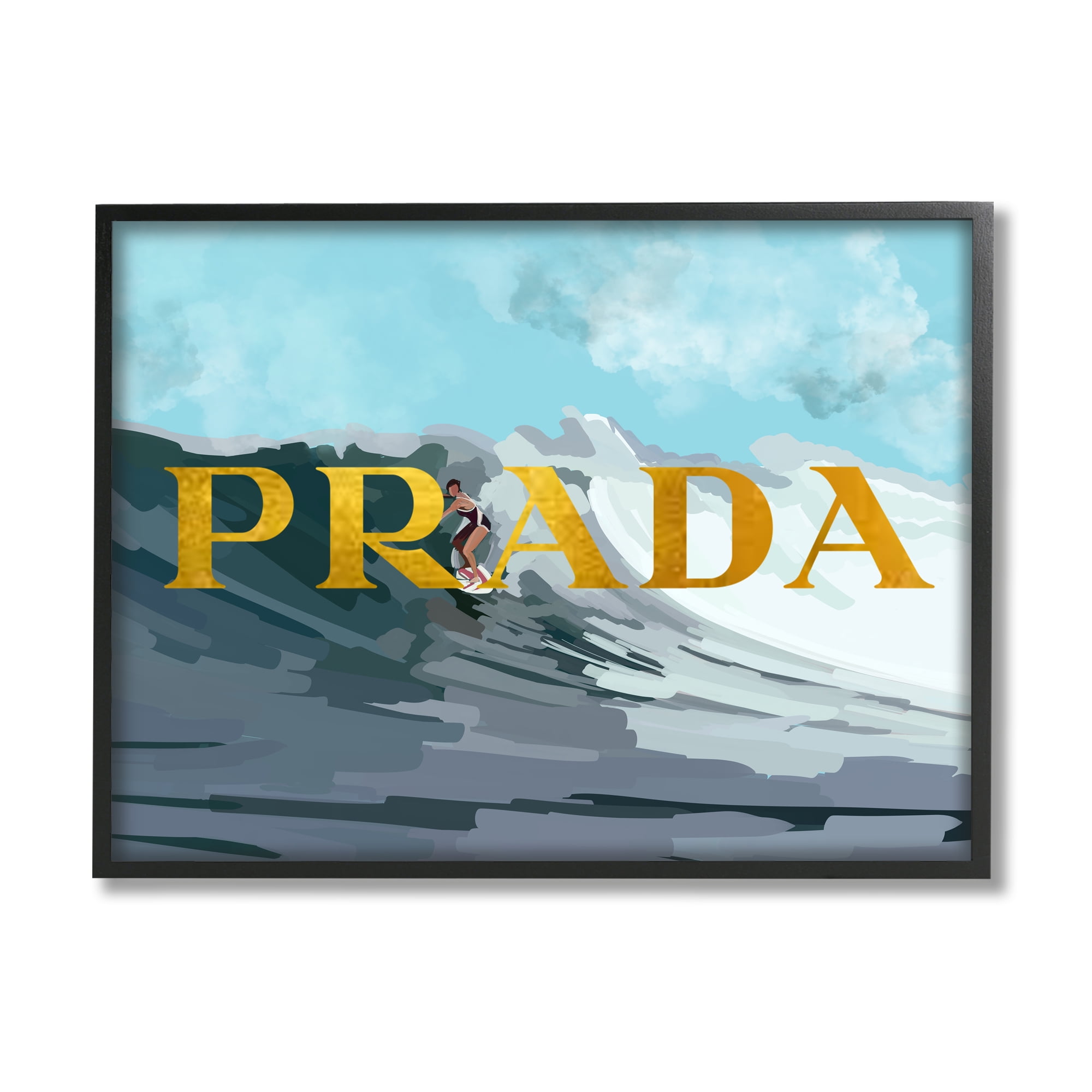 Stupell Industries Surfing with Glam Detail Nature Painting Black Framed Art Print Wall Art, 14 x 11