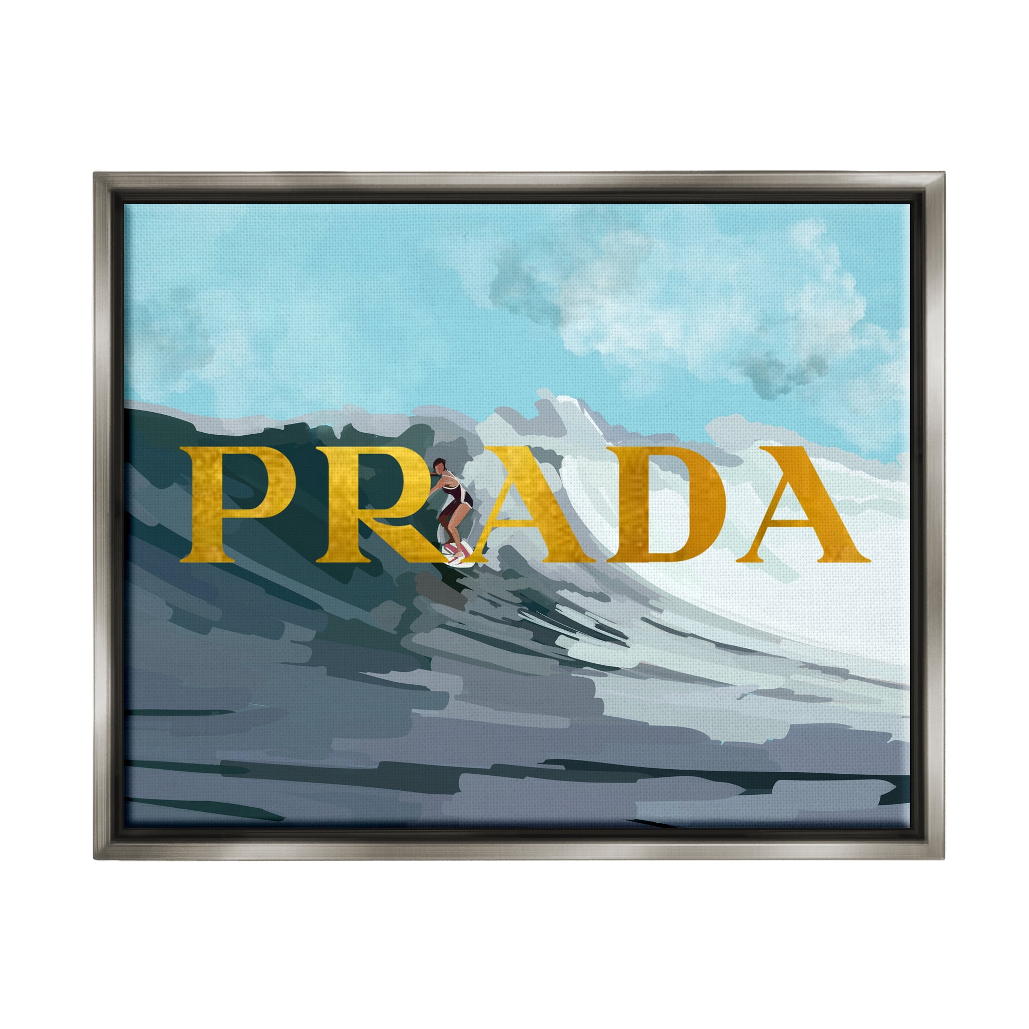 Stupell Industries Surfing with Glam Detail Nature Painting Gray Floater Framed Canvas Art Print Wall Art, 21 x 17