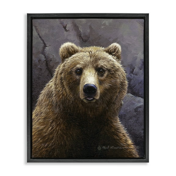 Stupell Industries Surprised Bear Portrait Animals Painting Black Floater Framed Canvas Art Print Wall Art, 17 x 21