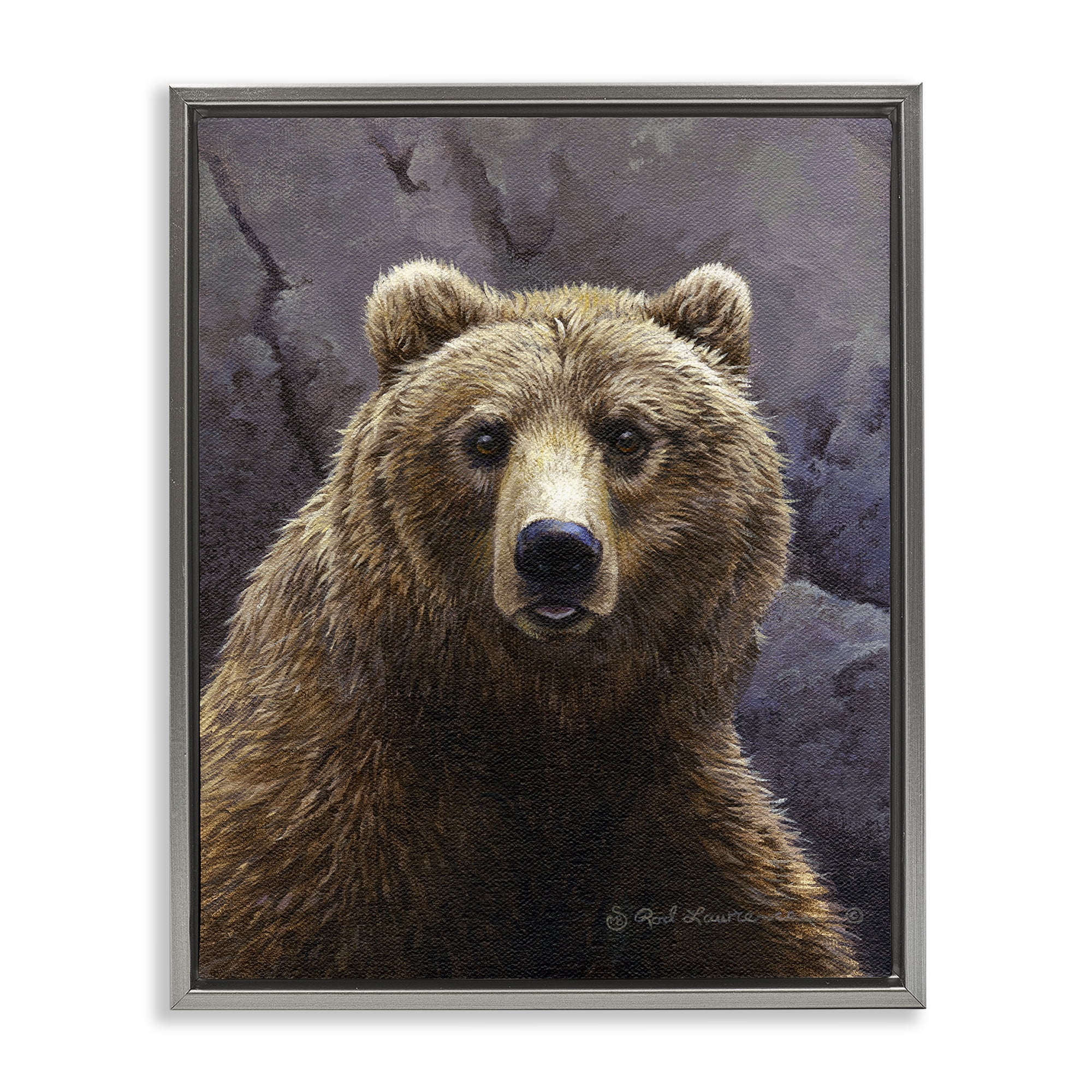 Stupell Industries Surprised Bear Portrait Animals Painting Gray Floater Framed Canvas Art Print Wall Art, 25 x 31