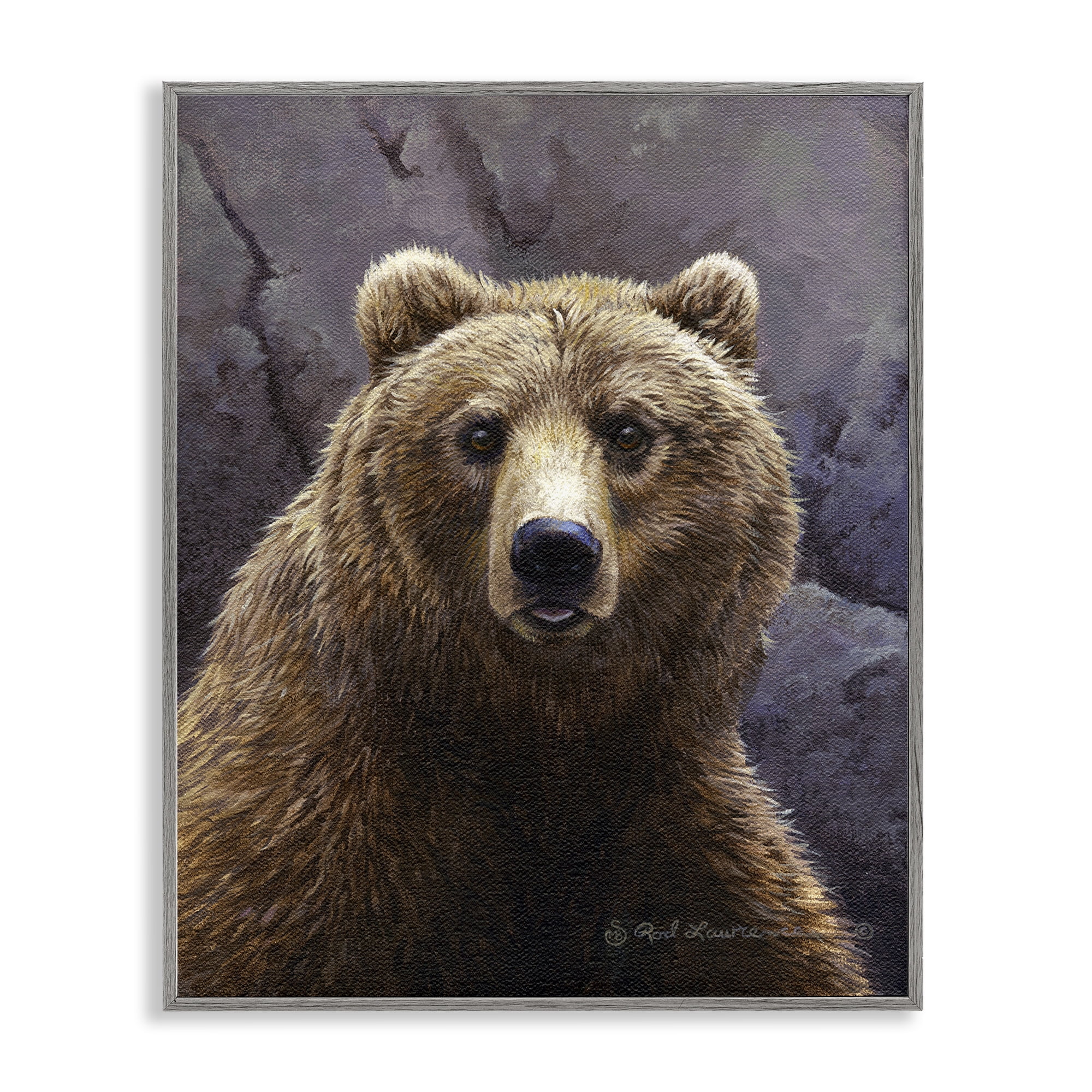 Stupell Industries Surprised Bear Portrait Animals Painting Gray Framed Art Print Wall Art, 16 x 20