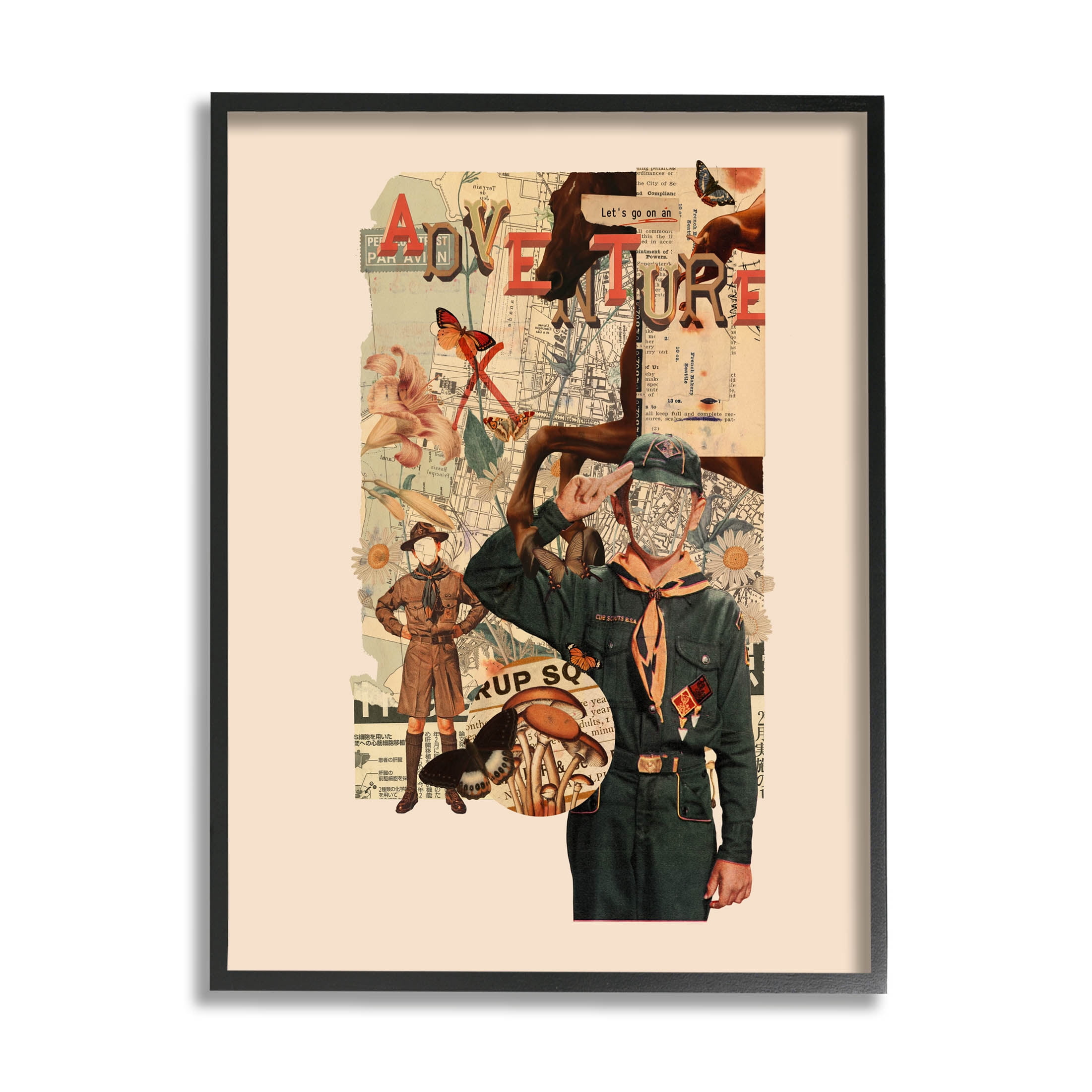 Stupell Industries Surreal Adventure Botanical Collage Graphic Art Black Framed Art Print Wall Art, Design by Matheus Lopes Castro