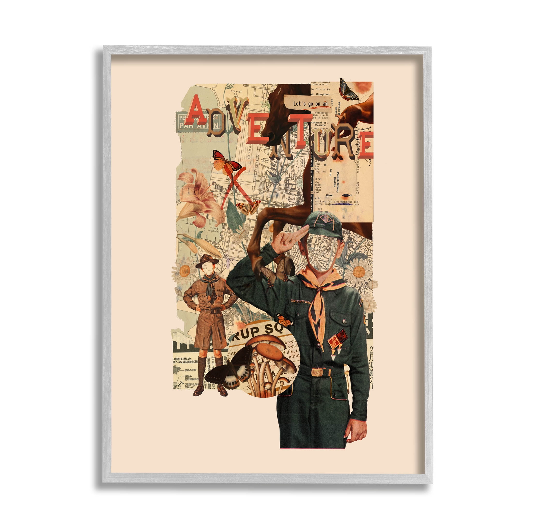 Stupell Industries Surreal Adventure Botanical Collage Graphic Art Gray Framed Art Print Wall Art, Design by Matheus Lopes Castro
