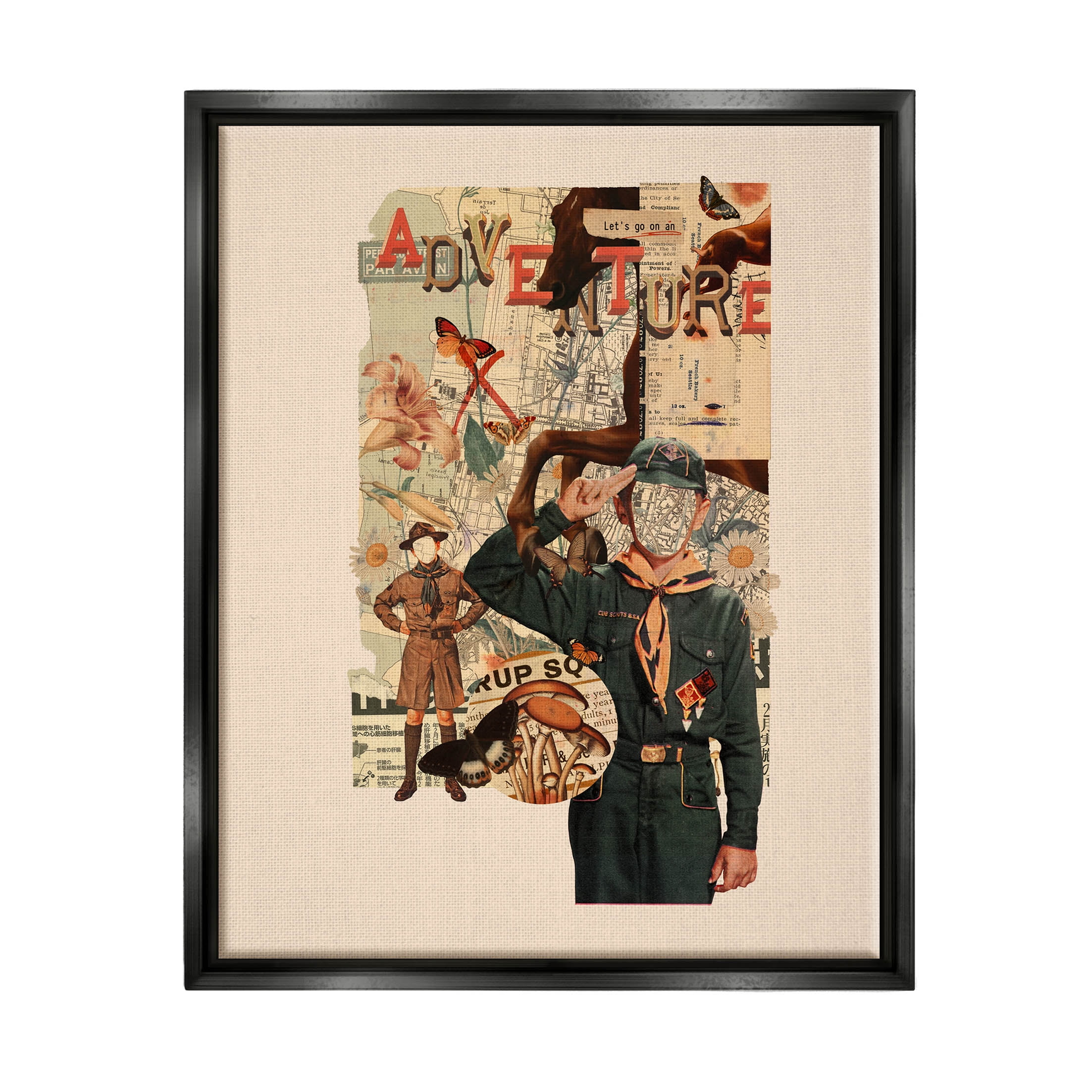 Stupell Industries Surreal Adventure Botanical Collage Graphic Art Jet Black Floating Framed Canvas Print Wall Art, Design by Matheus Lopes Castro