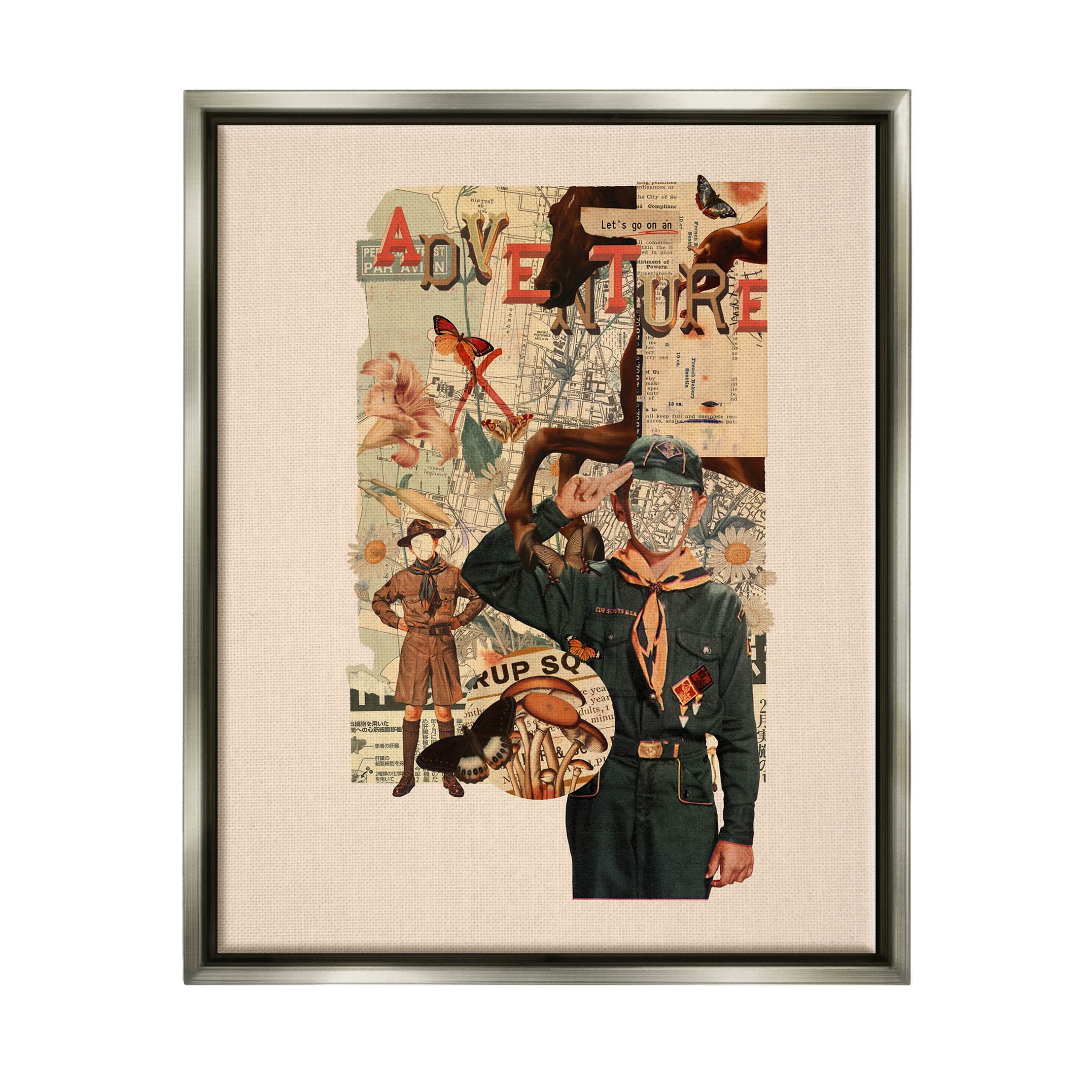 Stupell Industries Surreal Adventure Botanical Collage Graphic Art Luster Gray Floating Framed Canvas Print Wall Art, Design by Matheus Lopes Castro