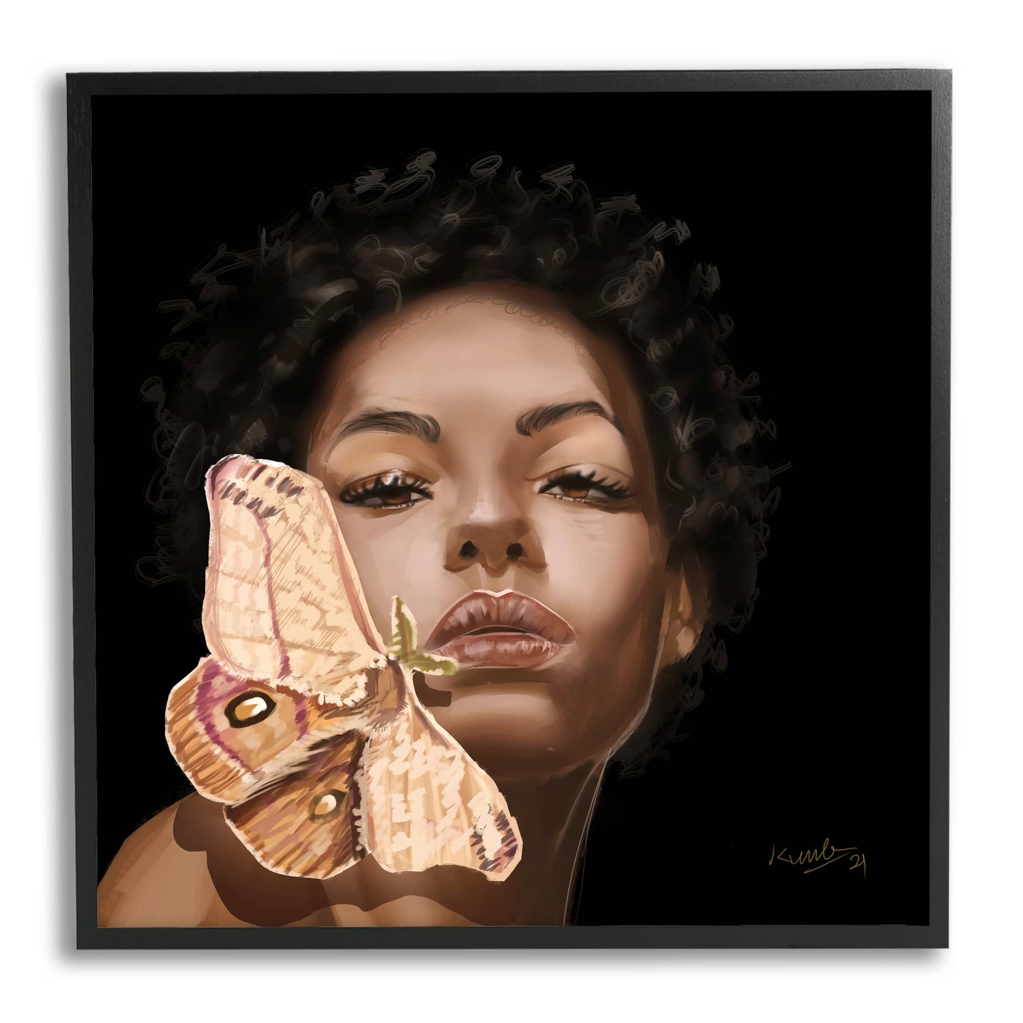 Stupell Industries Surreal African Female Portrait Butterfly Insect Wood Nymph,12 x 12, Design by Adekunle Adeleke