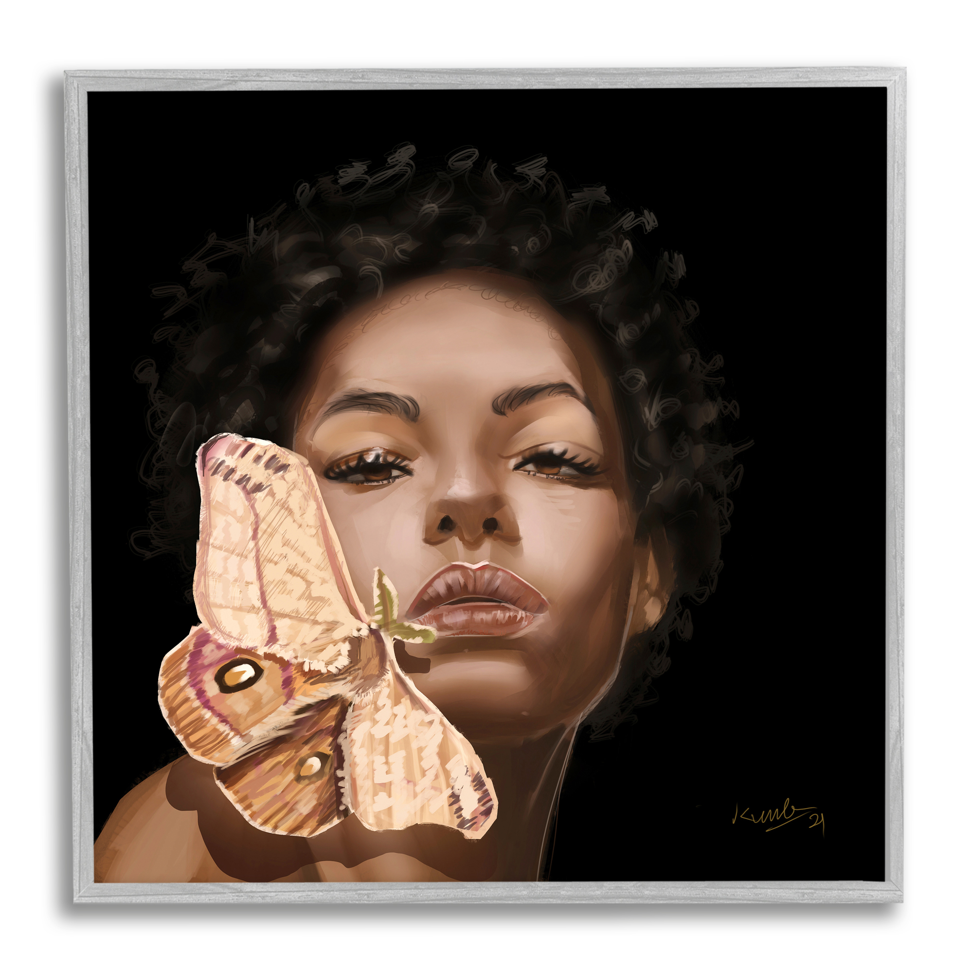 Stupell Industries Surreal African Female Portrait Butterfly Insect Wood Nymph,17 x 17, Design by Adekunle Adeleke