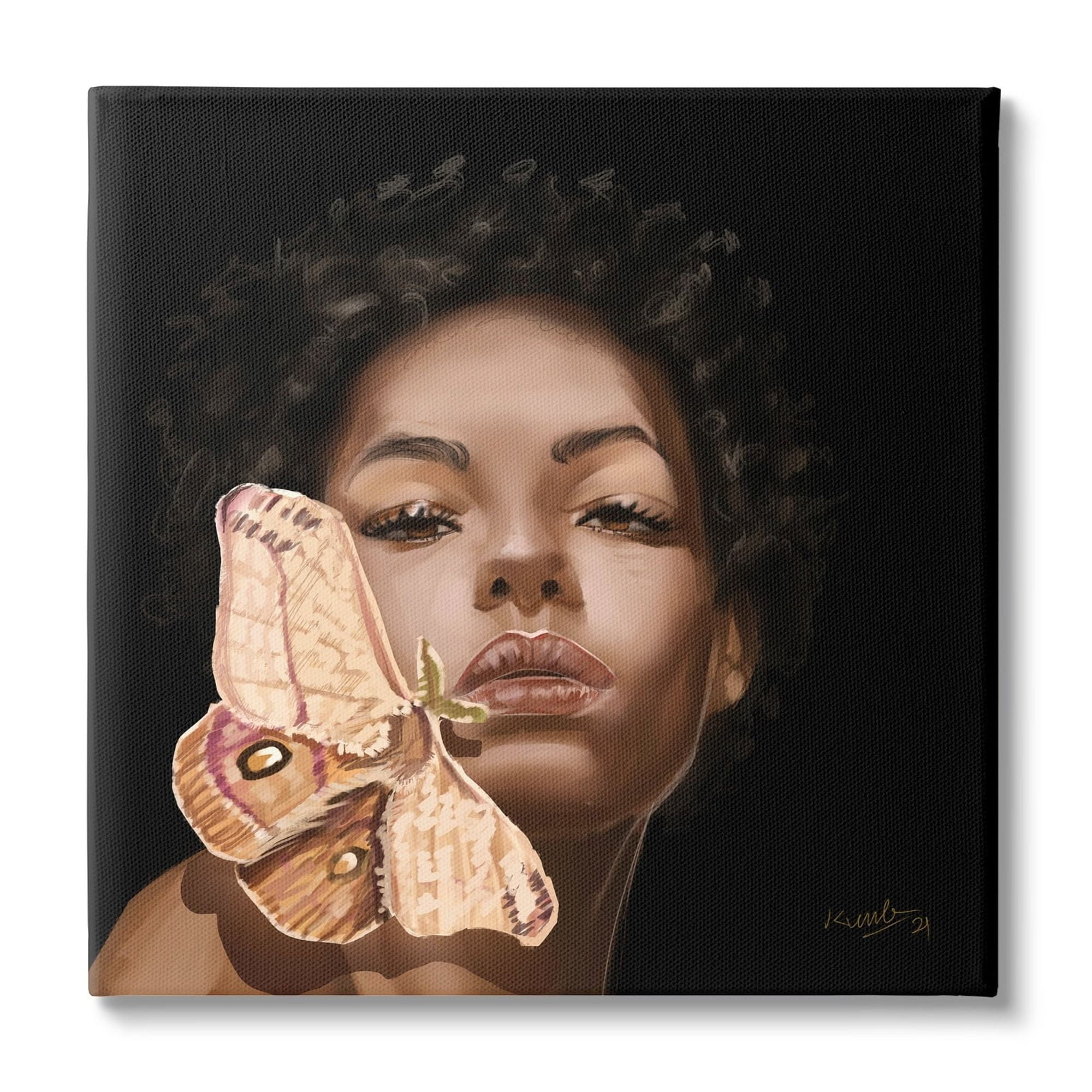 Stupell Industries Surreal African Female Portrait Butterfly Insect Wood Nymph,24 x 24, Design by Adekunle Adeleke
