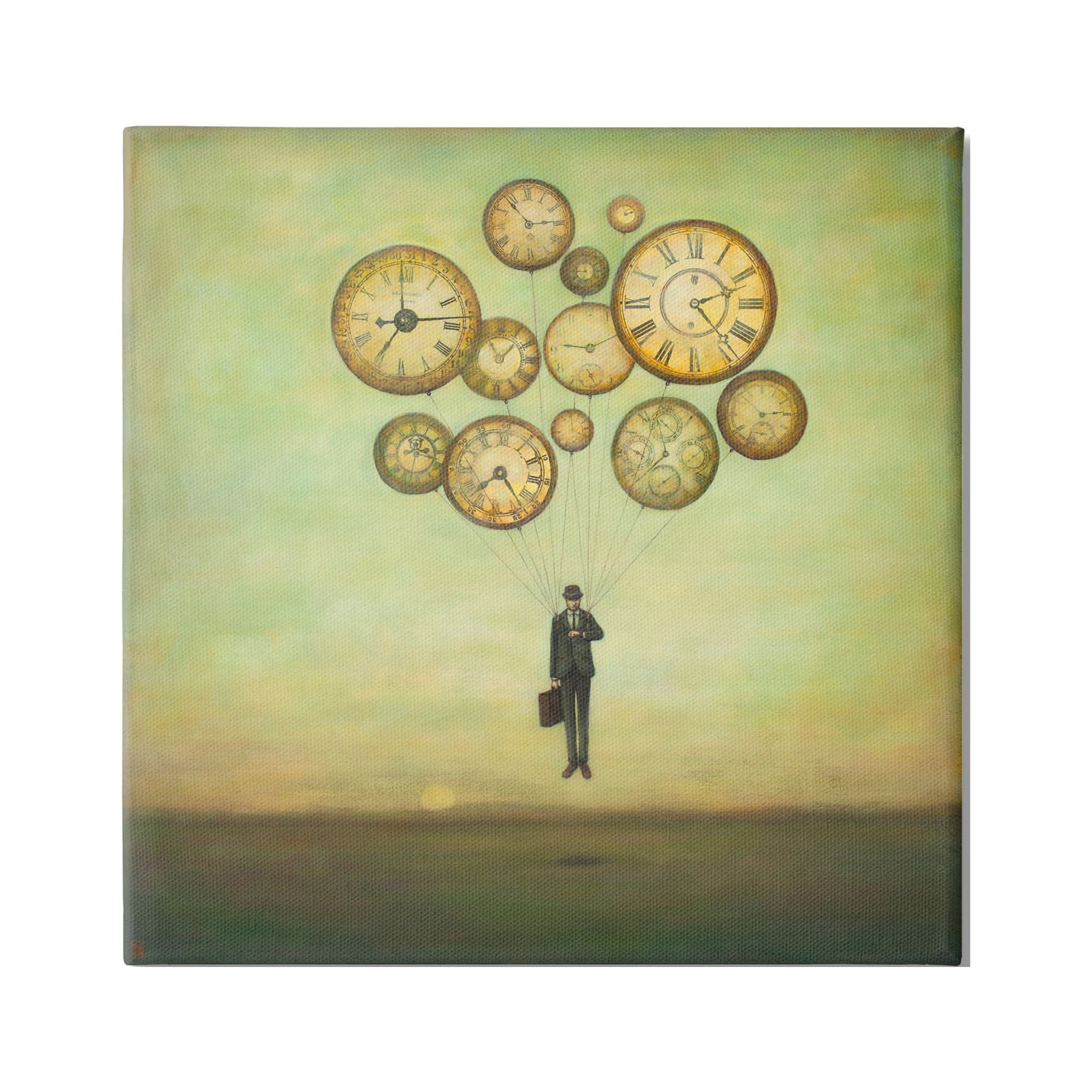 Stupell Industries Surreal Analog Clocks Balloons Floating Businessman Suit Canvas Wall Art, 36 x 36, Design by Duy Huynh