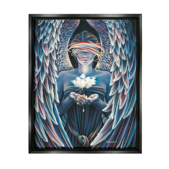 Stupell Industries Surreal Angel Holding Cloud Fairy Tales & Fantasy Painting Black Floater Framed Art Print Wall Art