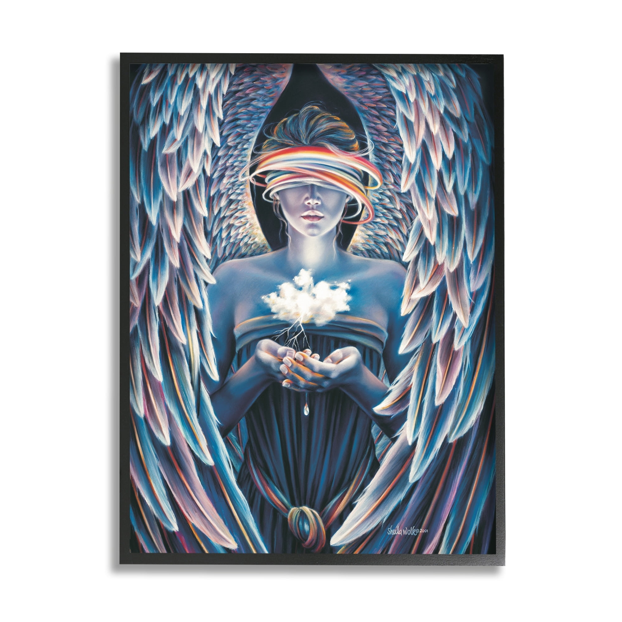 Stupell Industries Surreal Angel Holding Cloud Fairy Tales & Fantasy Painting Black Framed Art Print Wall Art
