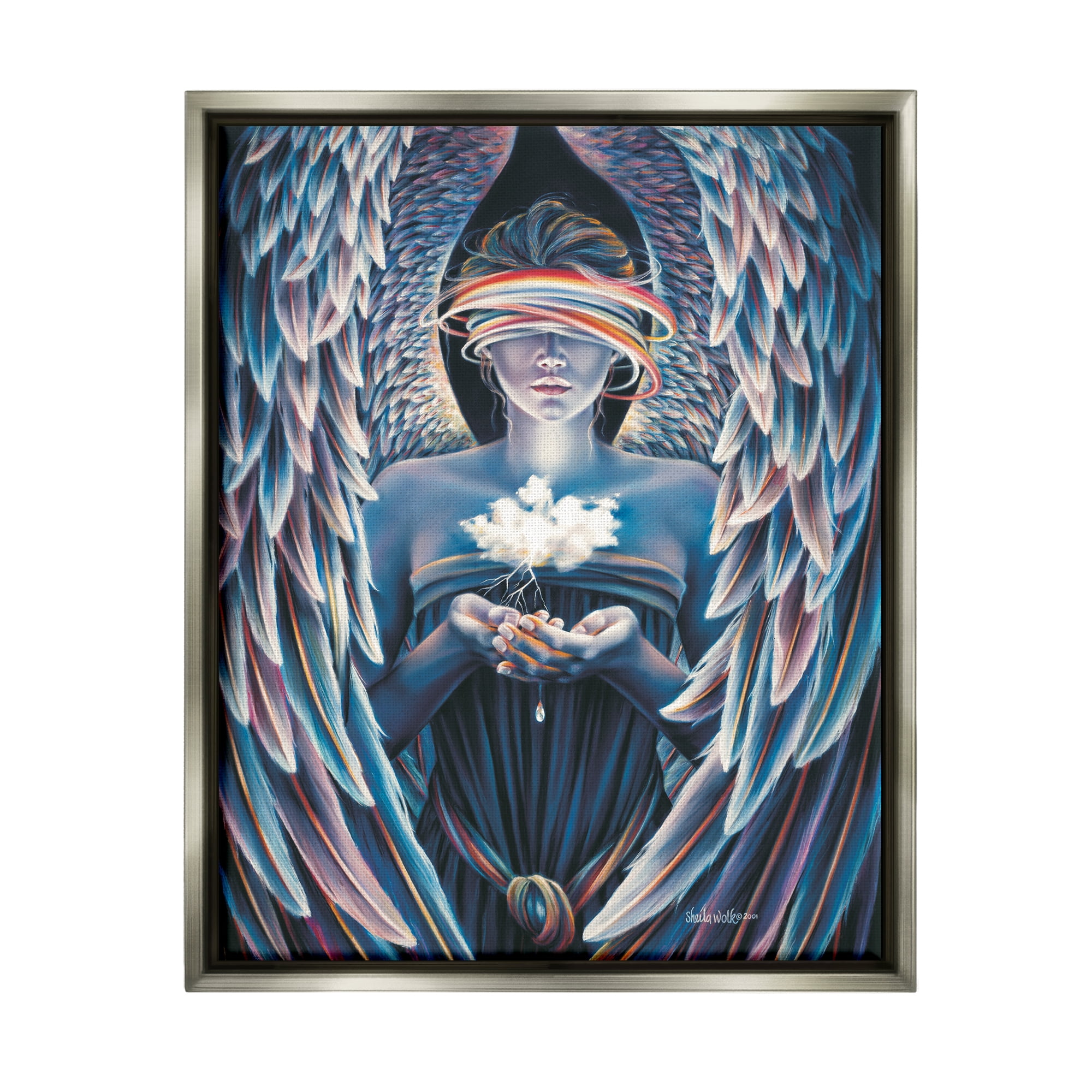 Stupell Industries Surreal Angel Holding Cloud Fairy Tales & Fantasy Painting Gray Floater Framed Art Print Wall Art
