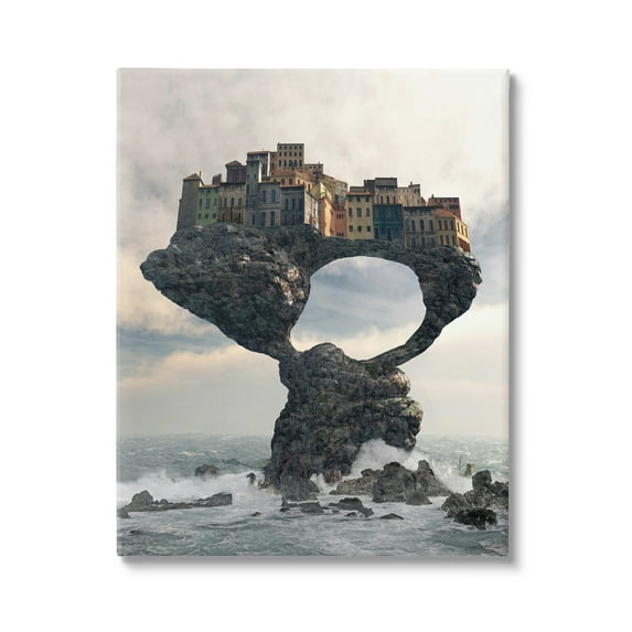 Stupell Industries Surreal City Atop Rocks Cliff Sea Waves Splashing Canvas Wall Art, 16 x 20, Design by Cynthia Decker