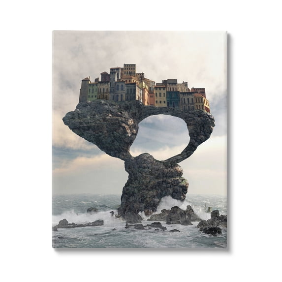Stupell Industries Surreal City Atop Rocks Cliff Sea Waves Splashing Canvas Wall Art, 30 x 40, Design by Cynthia Decker