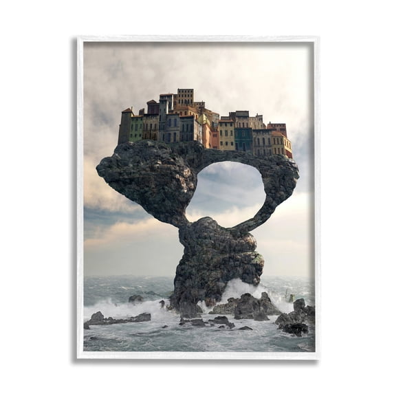 Stupell Industries Surreal City Atop Rocks Cliff Sea Waves Splashing Framed Wall Art, 16 x 20, Design by Cynthia Decker
