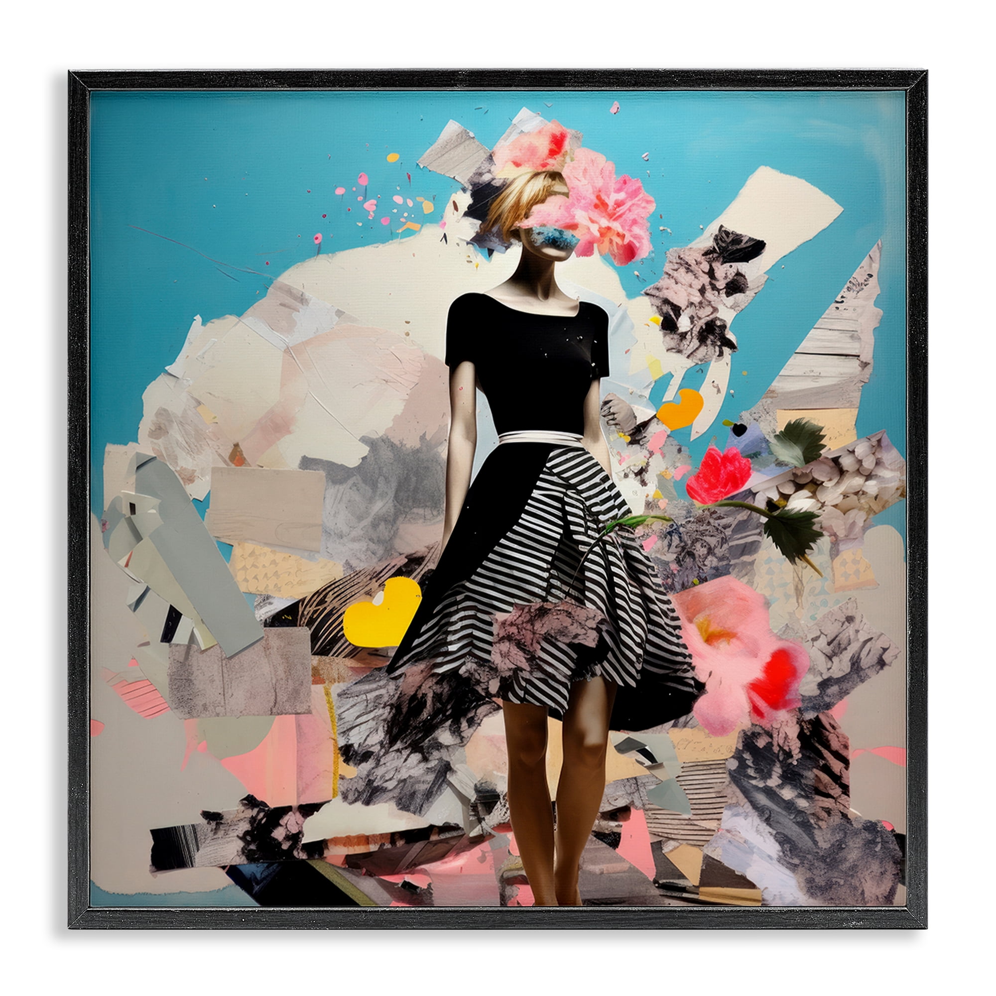 Stupell Industries Surreal Collage Woman People Painting Black Framed Art Print Wall Art, 17 x 17