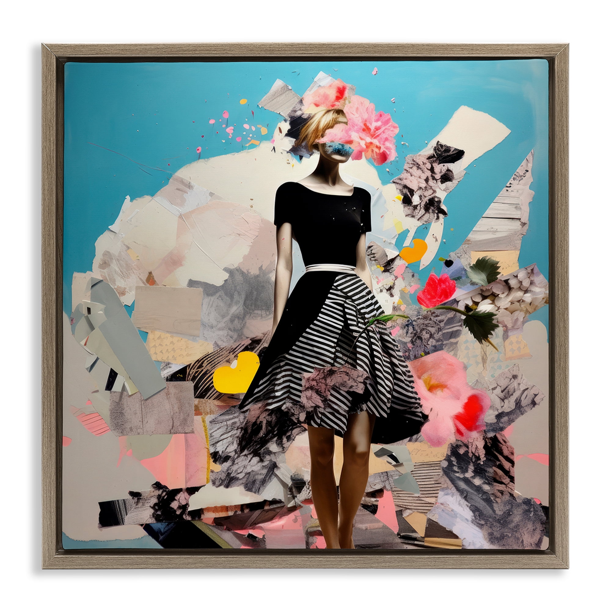 Stupell Industries Surreal Collage Woman People Painting Brown Floater Framed Canvas Art Print Wall Art, 25 x 25