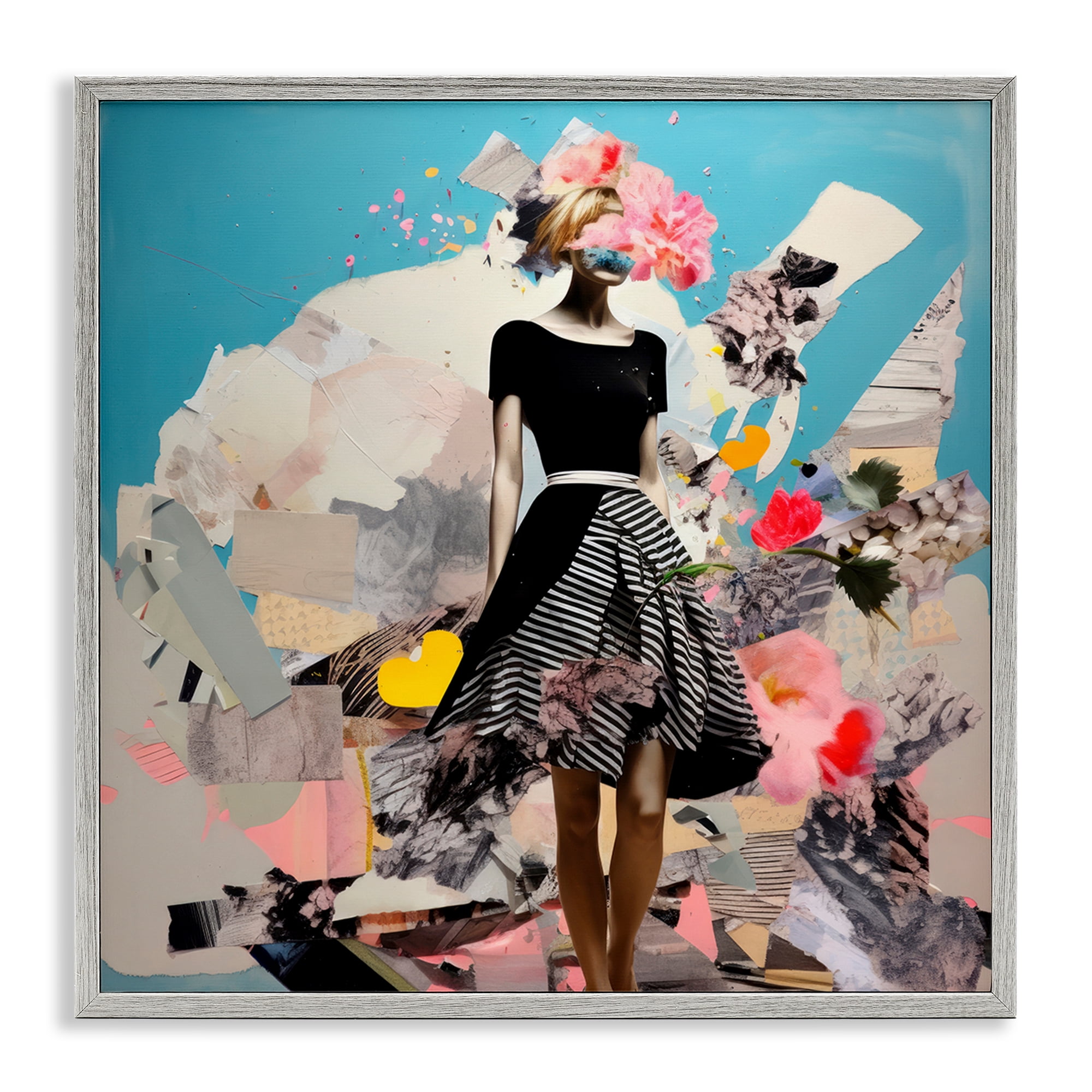 Stupell Industries Surreal Collage Woman People Painting Gray Framed Art Print Wall Art, 12 x 12