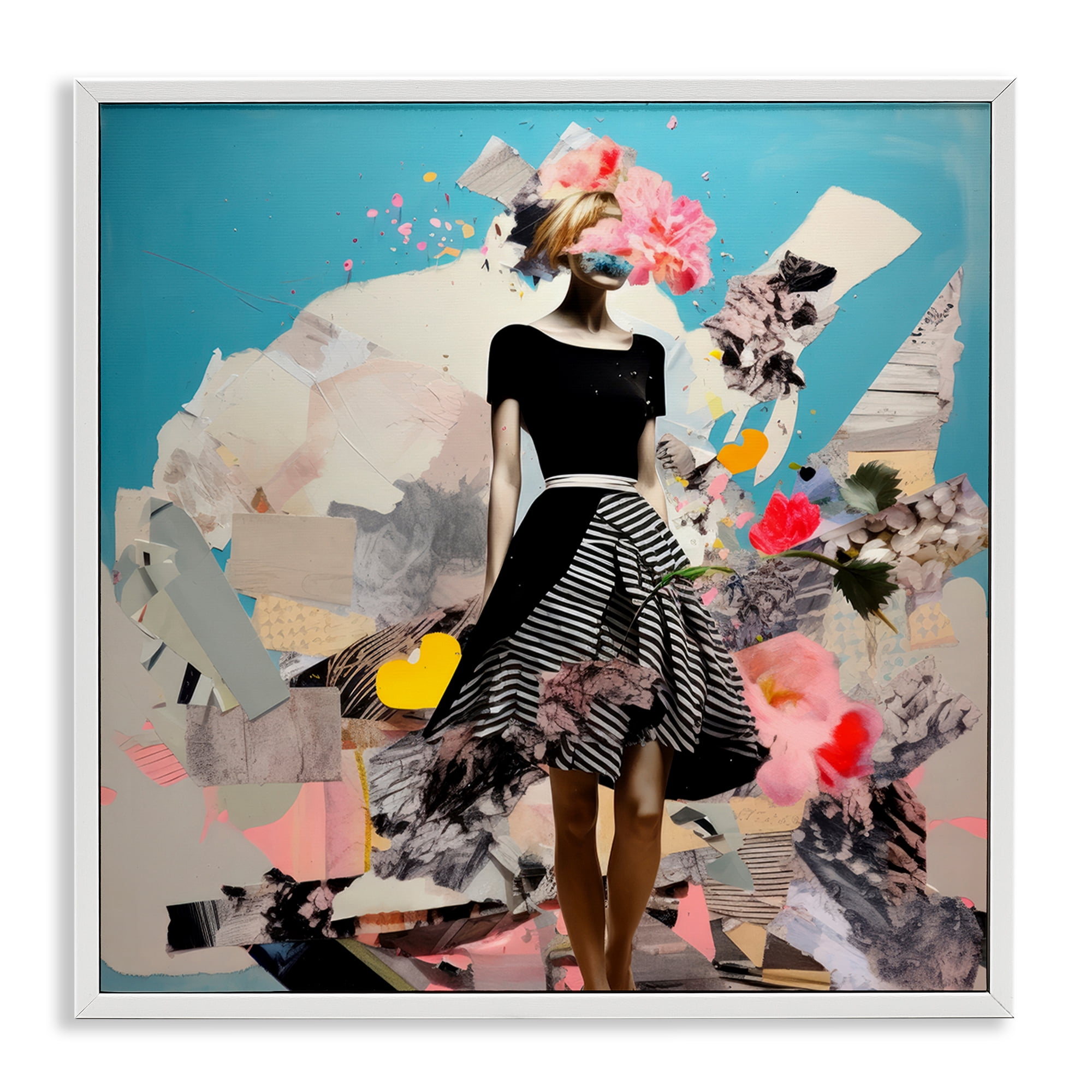 Stupell Industries Surreal Collage Woman People Painting White Framed Art Print Wall Art, 24 x 24