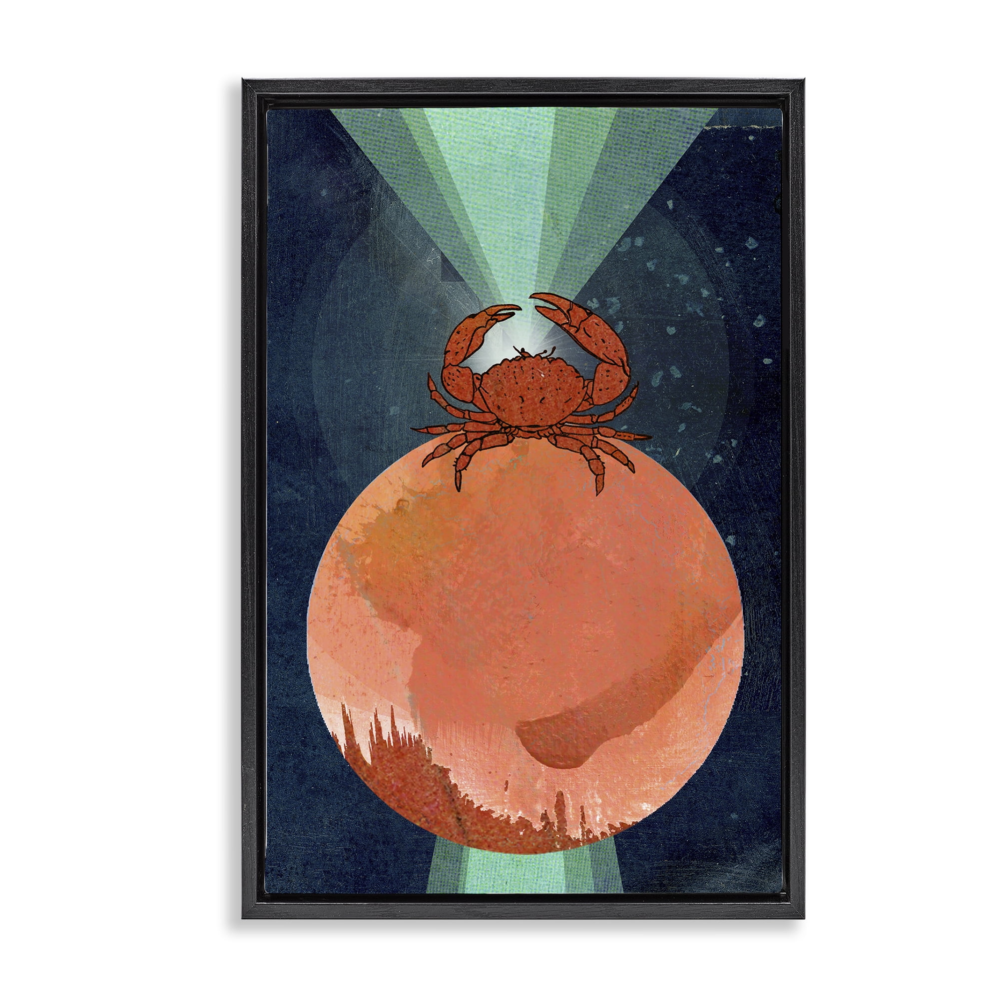 Stupell Industries Surreal Crab on Sphere Animals & Insects Painting Black Floater Framed Canvas Art Print Wall Art, 17 x 25