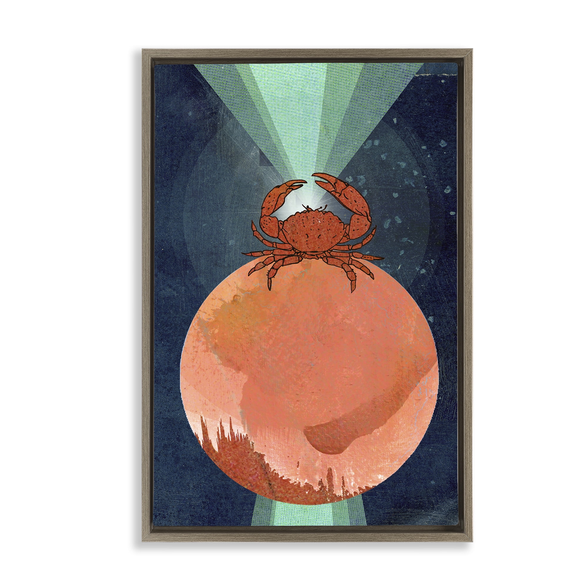 Stupell Industries Surreal Crab on Sphere Animals & Insects Painting Brown Floater Framed Canvas Art Print Wall Art, 21 x 31
