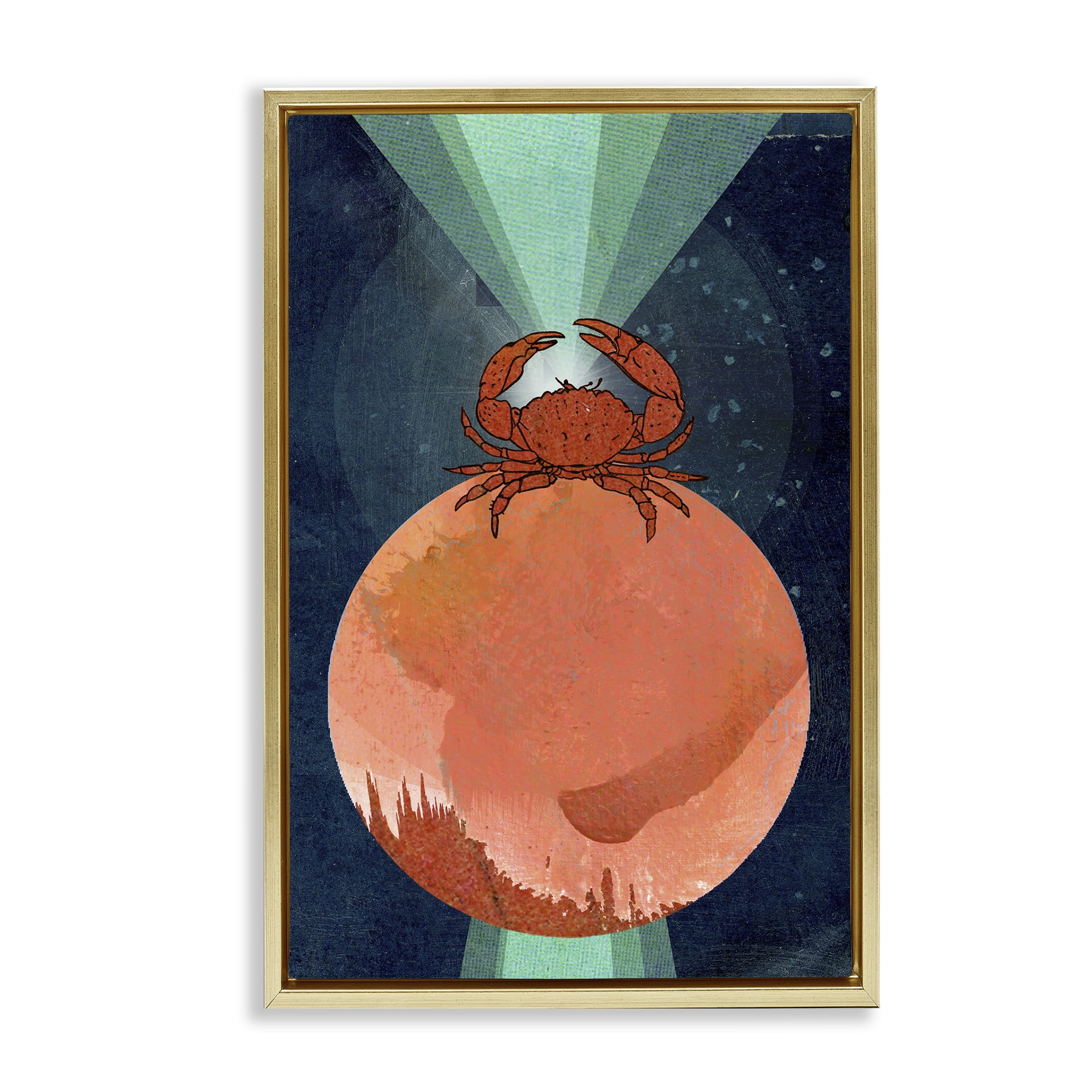 Stupell Industries Surreal Crab on Sphere Animals & Insects Painting Gold Floater Framed Canvas Art Print Wall Art, 21 x 31