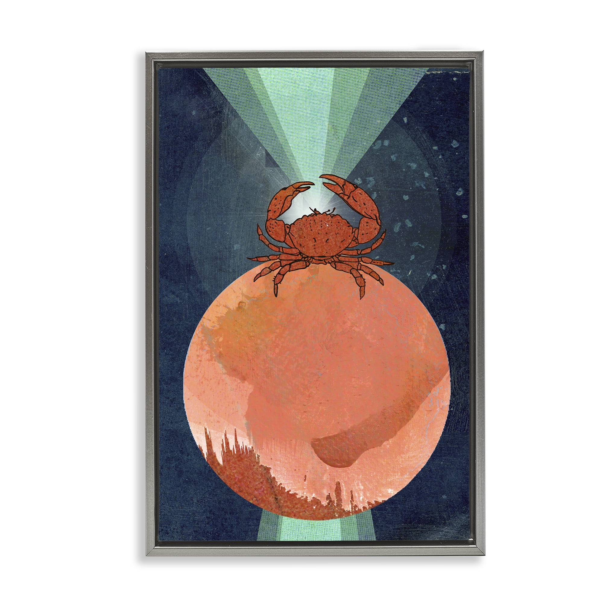 Stupell Industries Surreal Crab on Sphere Animals & Insects Painting Gray Floater Framed Canvas Art Print Wall Art, 21 x 31