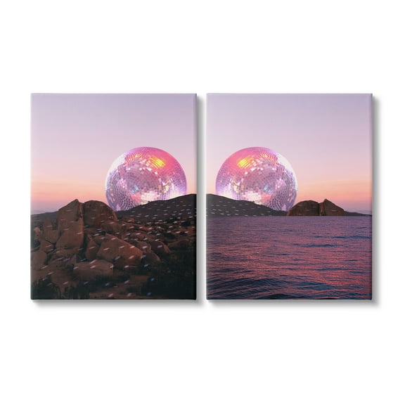 Stupell Industries Surreal Disco Ball Landscape Landscape Painting Gallery Wrapped Canvas Art Print Wall Art, 16 x 20, Set of 2