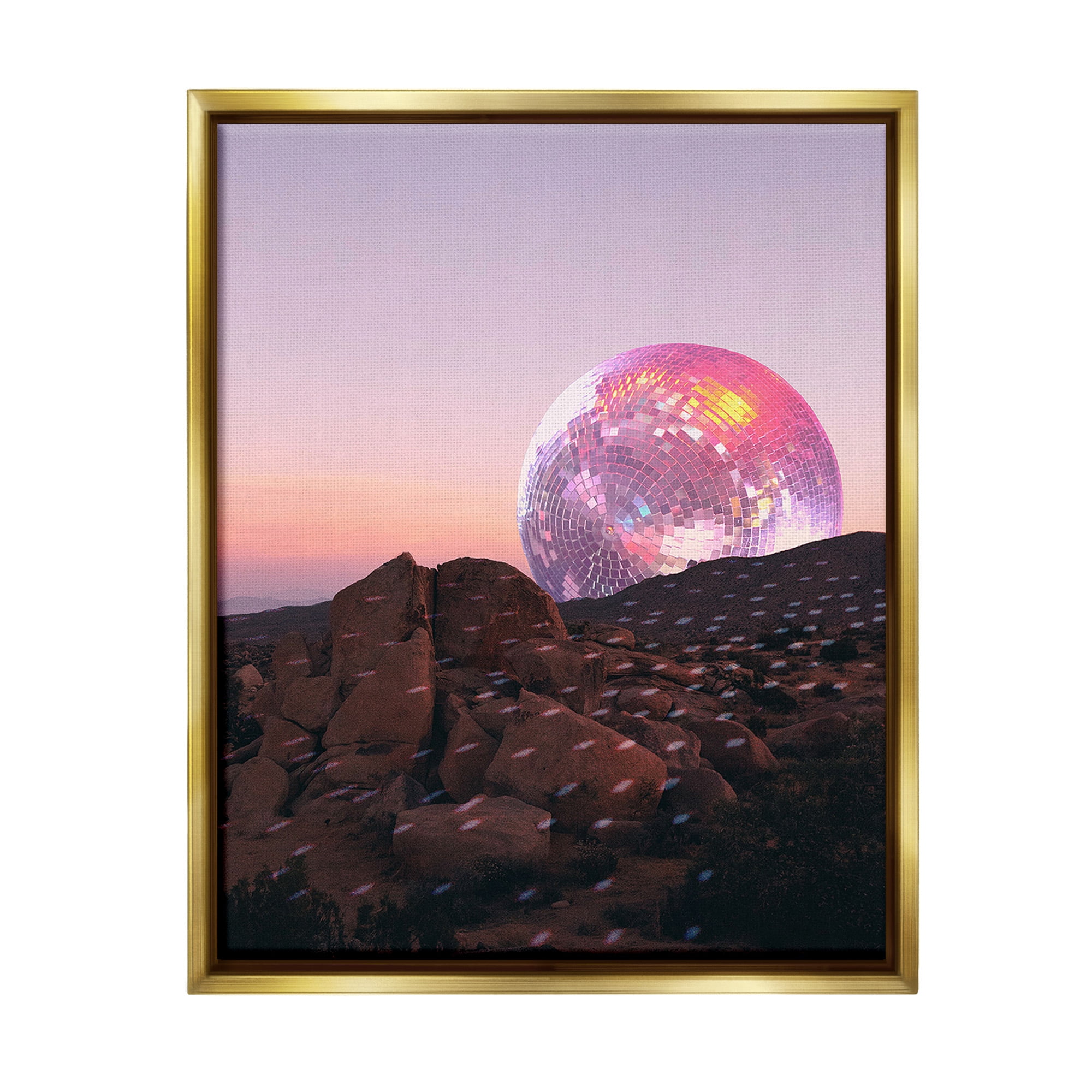 Stupell Industries Surreal Disco Landscape Landscape Painting Gold Floater Framed Canvas Art Print Wall Art, 17 x 21
