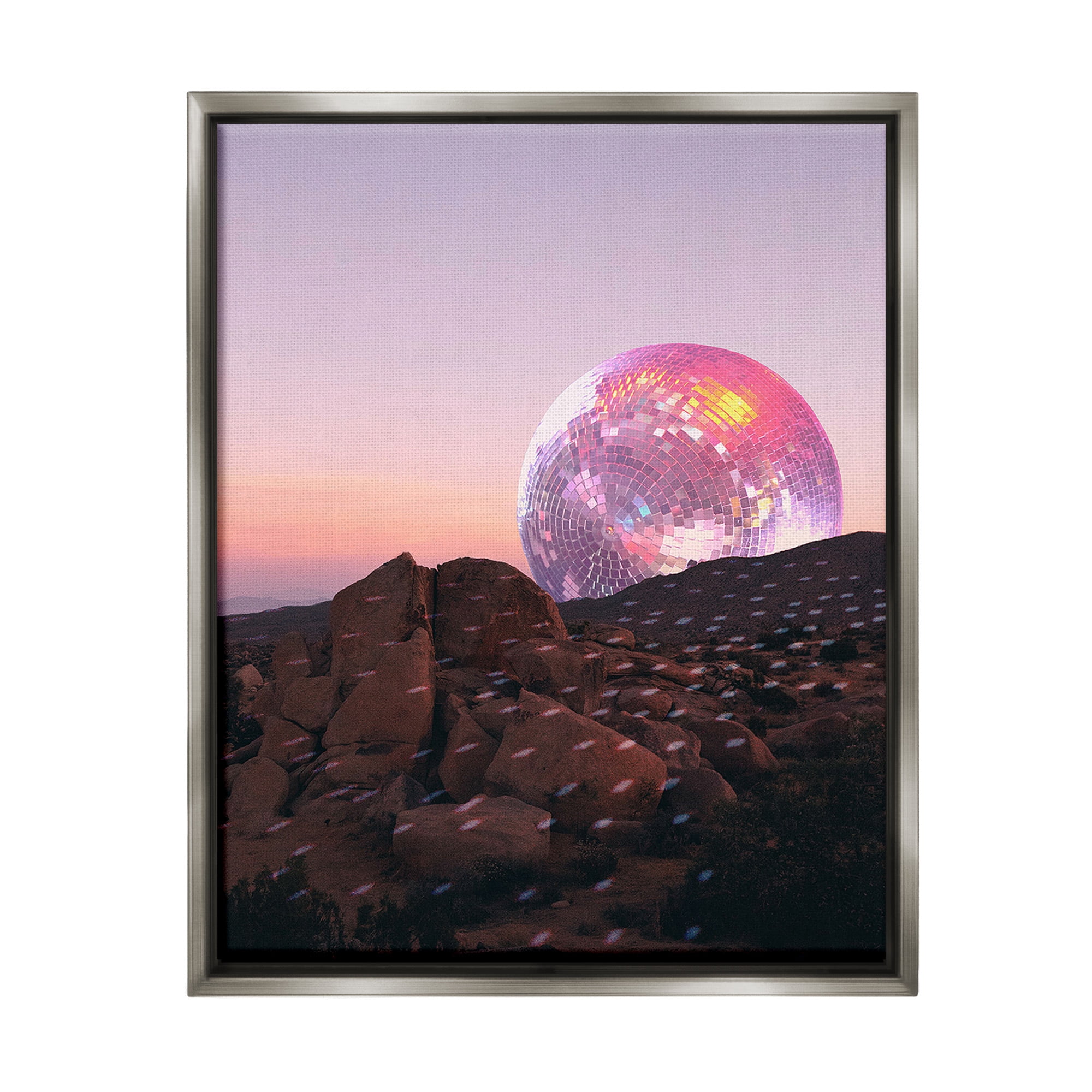 Stupell Industries Surreal Disco Landscape Landscape Painting Gray Floater Framed Canvas Art Print Wall Art, 25 x 31