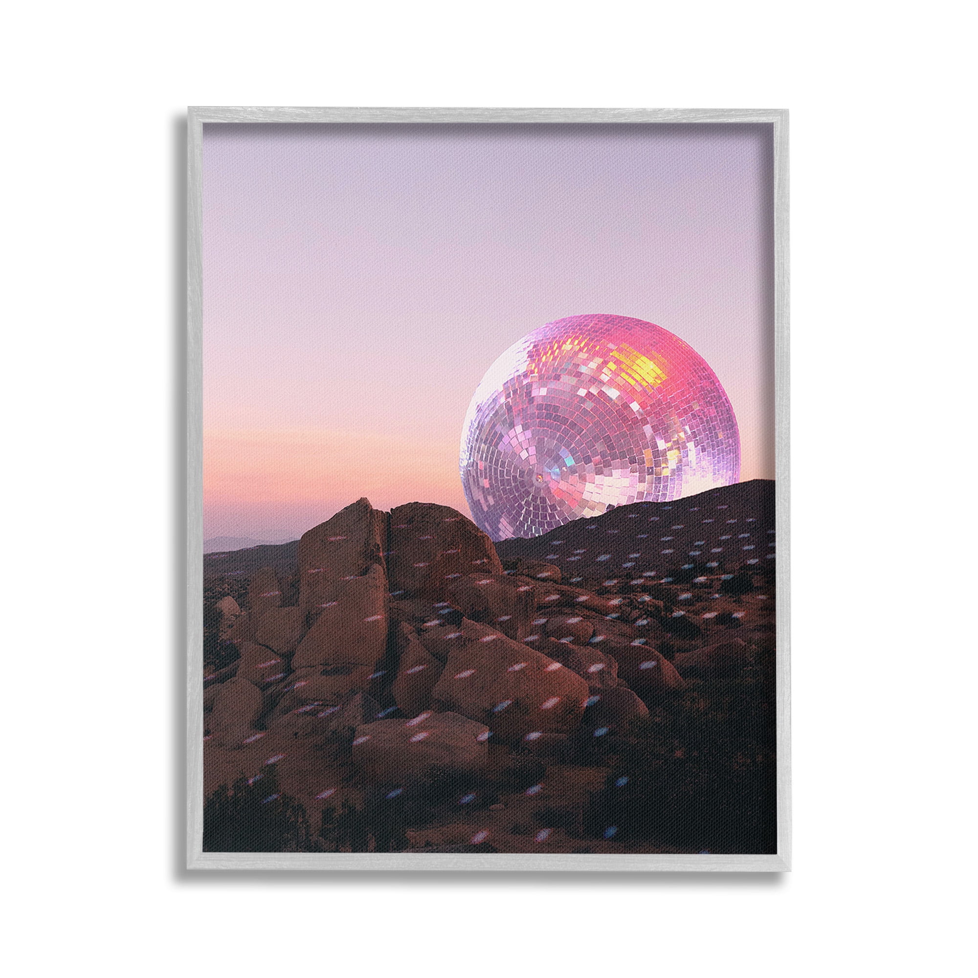 Stupell Industries Surreal Disco Landscape Landscape Painting Gray Framed Art Print Wall Art, 16 x 20