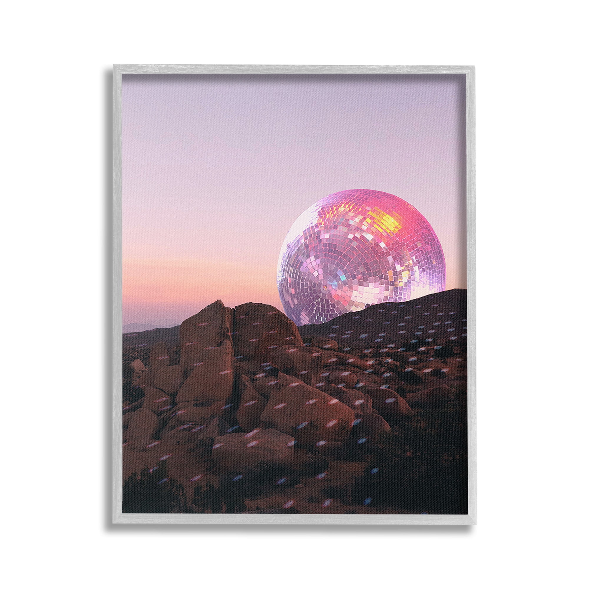Stupell Industries Surreal Disco Landscape Landscape Painting Gray Framed Art Print Wall Art, 24 x 30