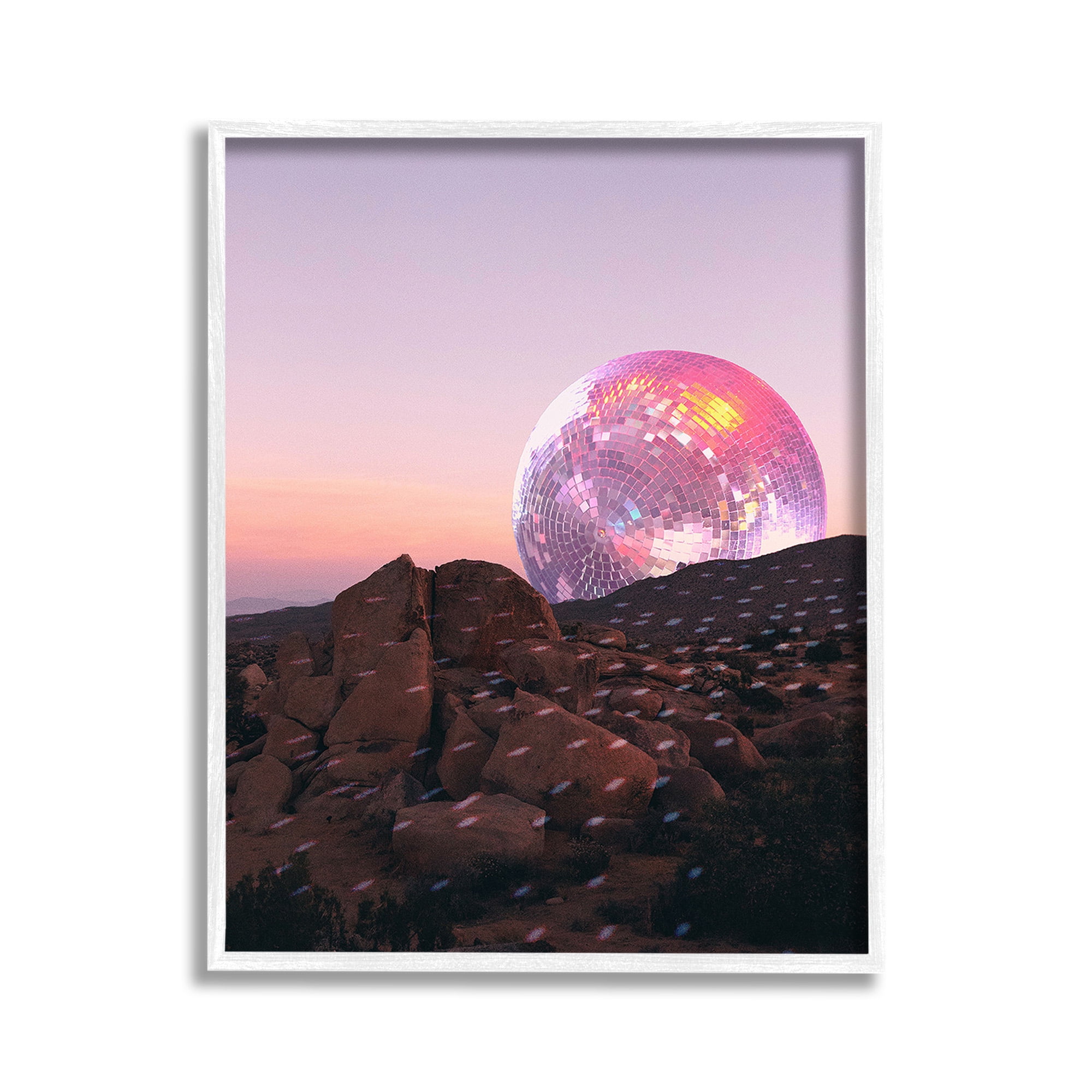 Stupell Industries Surreal Disco Landscape Landscape Painting White Framed Art Print Wall Art, 11 x 14