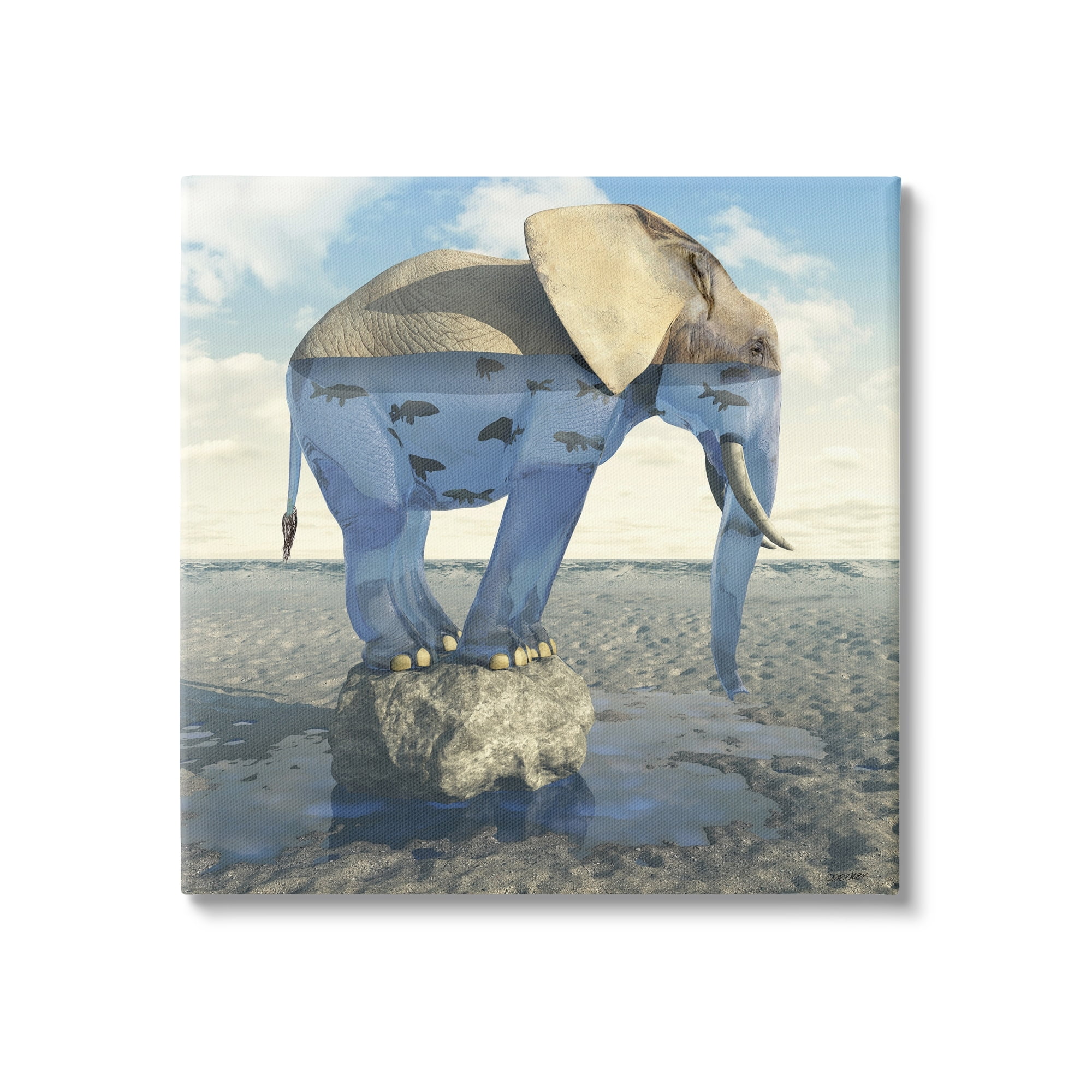 Stupell Industries Surreal Elephant Pond Water Rock Fish Pattern Canvas Wall Art, 17 x 17, Design by Cynthia Decker