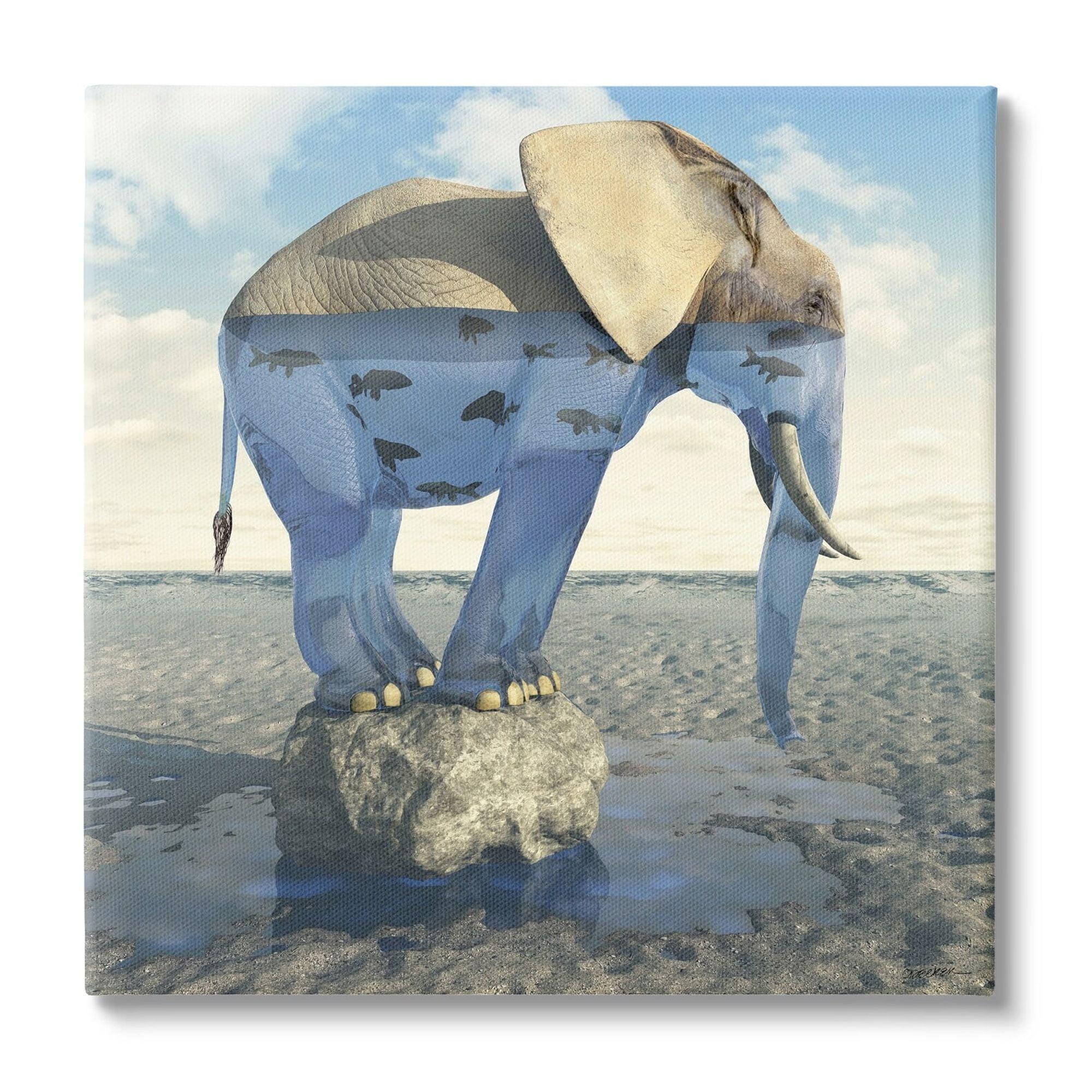 Stupell Industries Surreal Elephant Pond Water Rock Fish Pattern Canvas Wall Art, 30 x 30, Design by Cynthia Decker