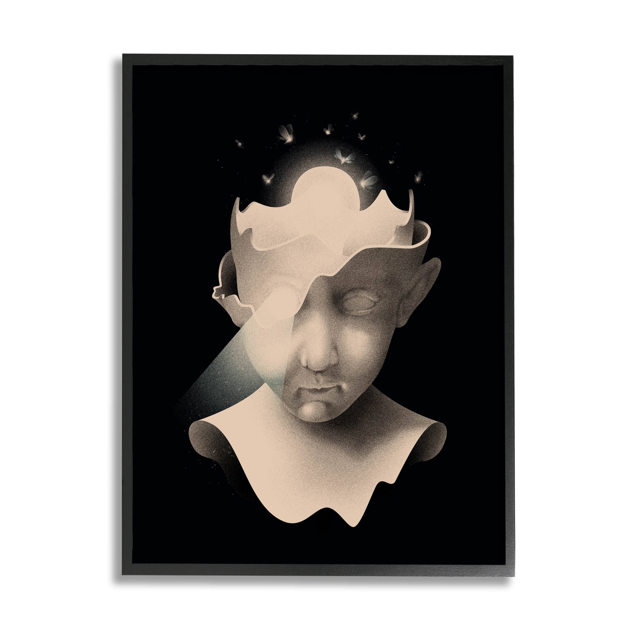 Stupell Industries Surreal Face Fireflies Composition Graphic Art Black Framed Art Print Wall Art, Design by Matheus Lopes Castro