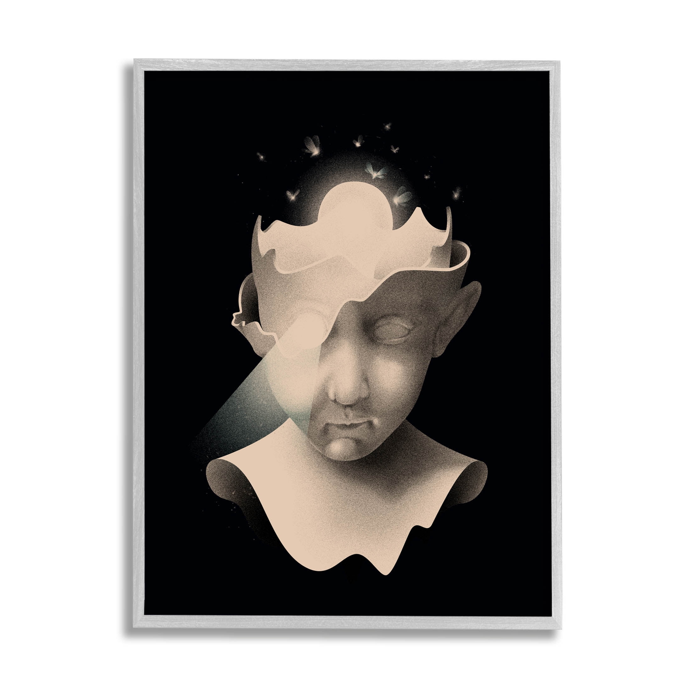 Stupell Industries Surreal Face Fireflies Composition Graphic Art Gray Framed Art Print Wall Art, Design by Matheus Lopes Castro