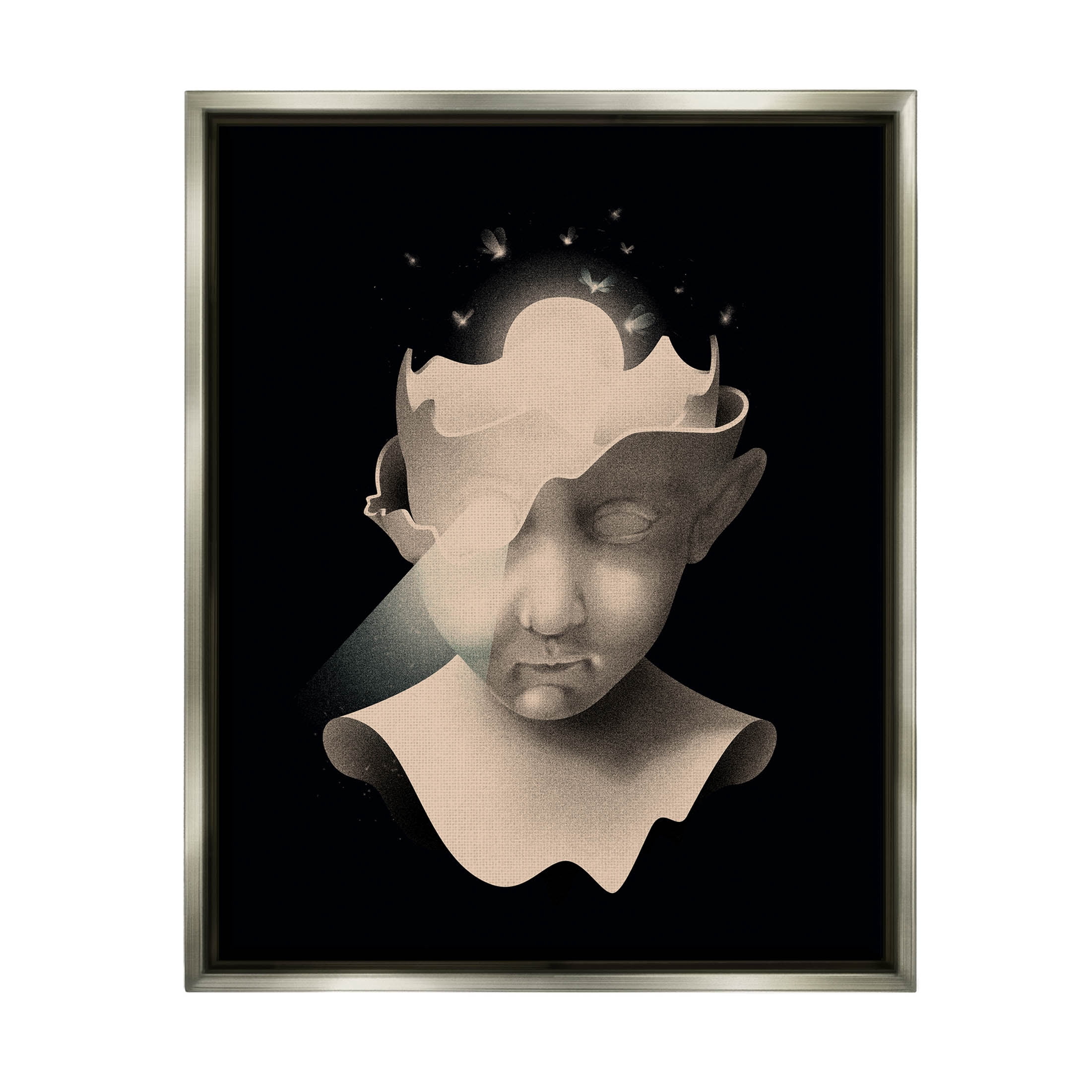 Stupell Industries Surreal Face Fireflies Composition Graphic Art Luster Gray Floating Framed Canvas Print Wall Art, Design by Matheus Lopes Castro